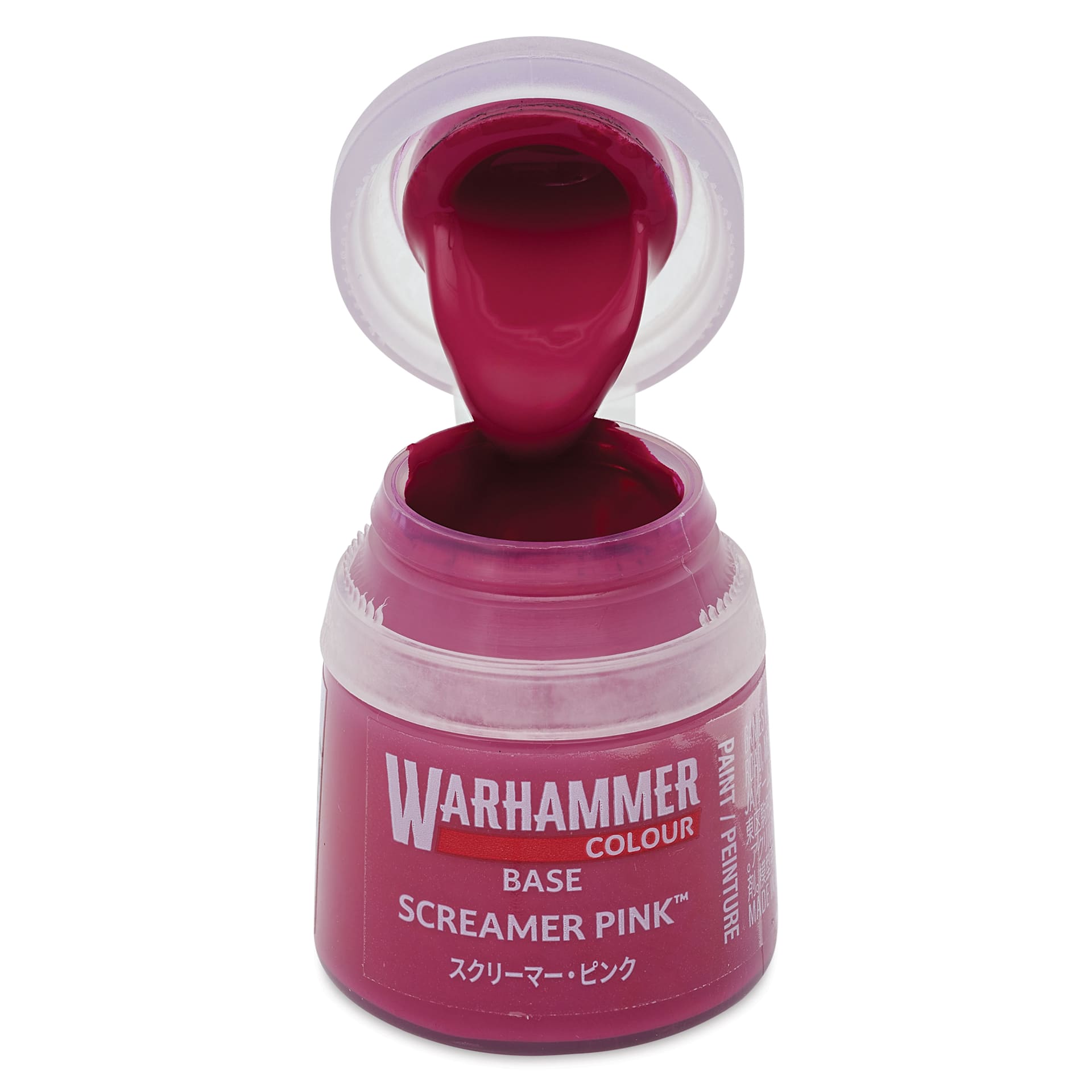 Warhammer Base Acrylic Paint - Screamer Pink, 12 ml jar open