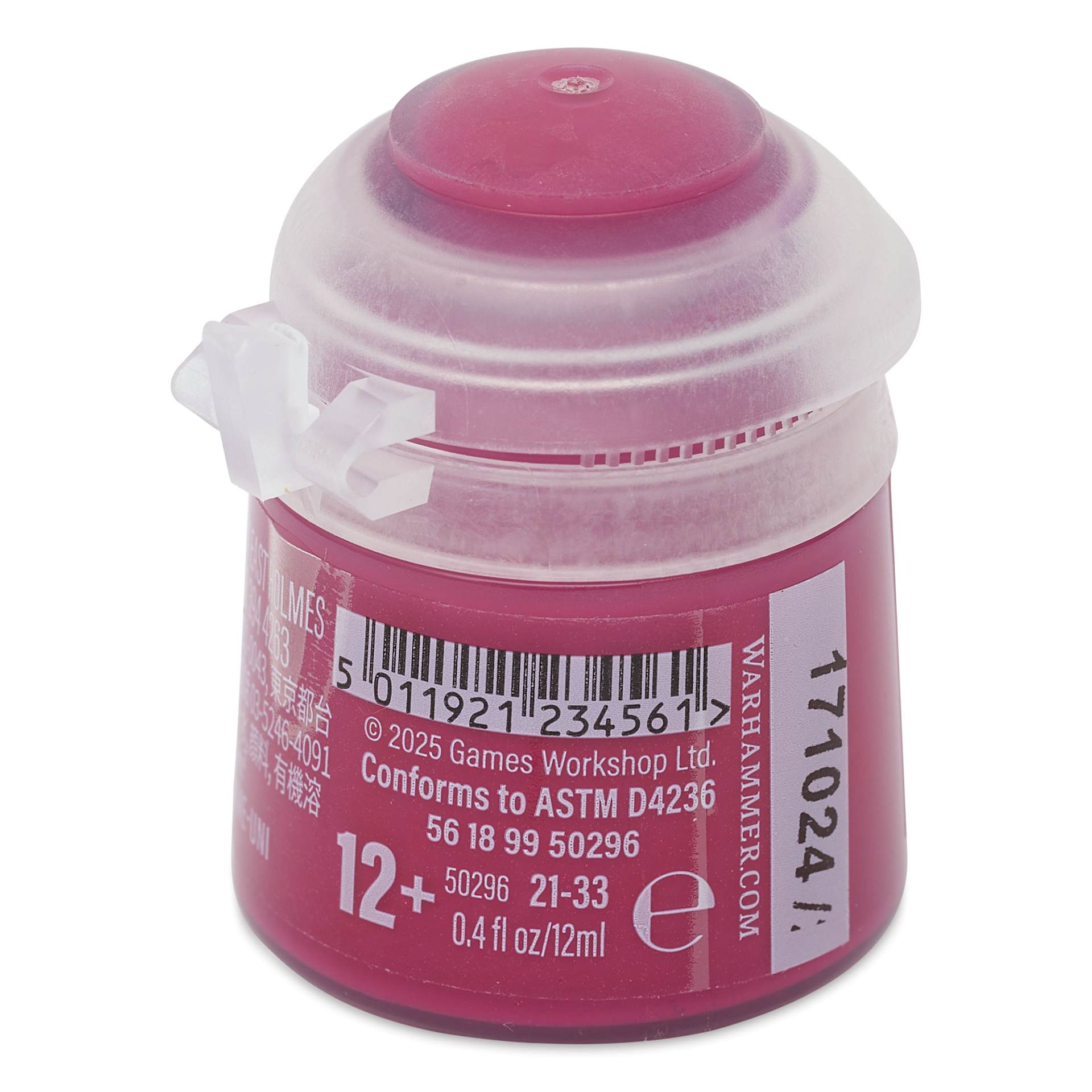 Warhammer Base Acrylic Paint - Screamer Pink, 12 ml jar back