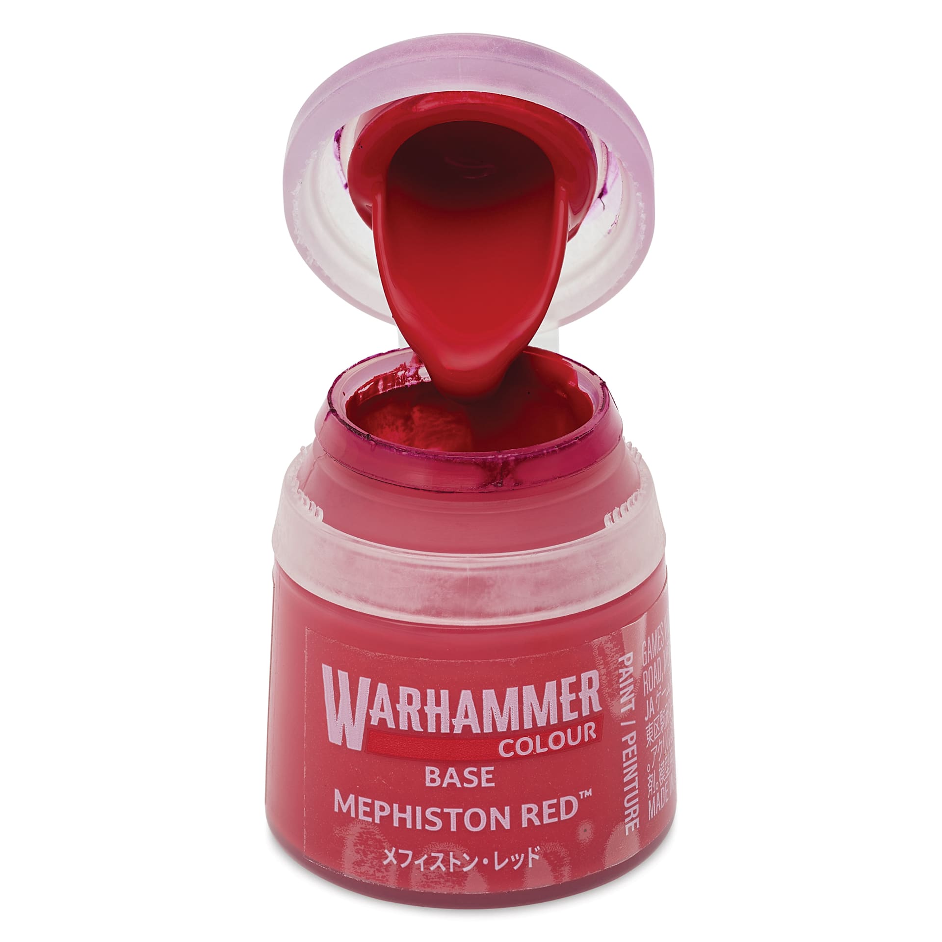 Warhammer Base Acrylic Paint - Mephiston Red, 12 ml jar open