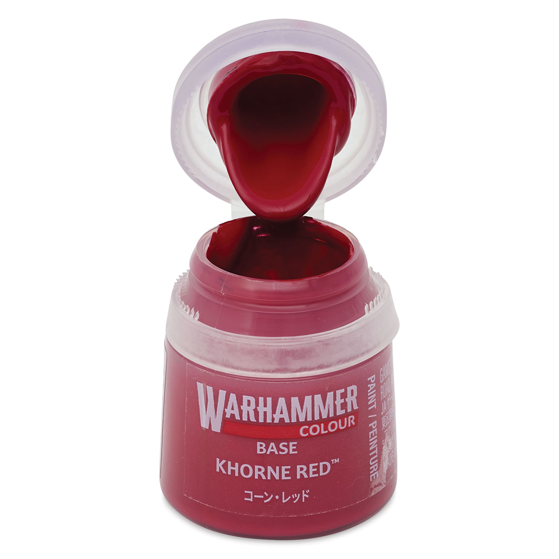 Warhammer Base Acrylic Paint - Khorne Red, 12 ml jar open