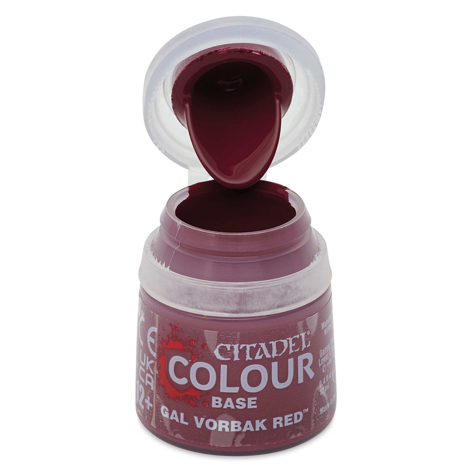 Warhammer Base Acrylic Paint - Gal Vorbak Red, 12 ml jar open