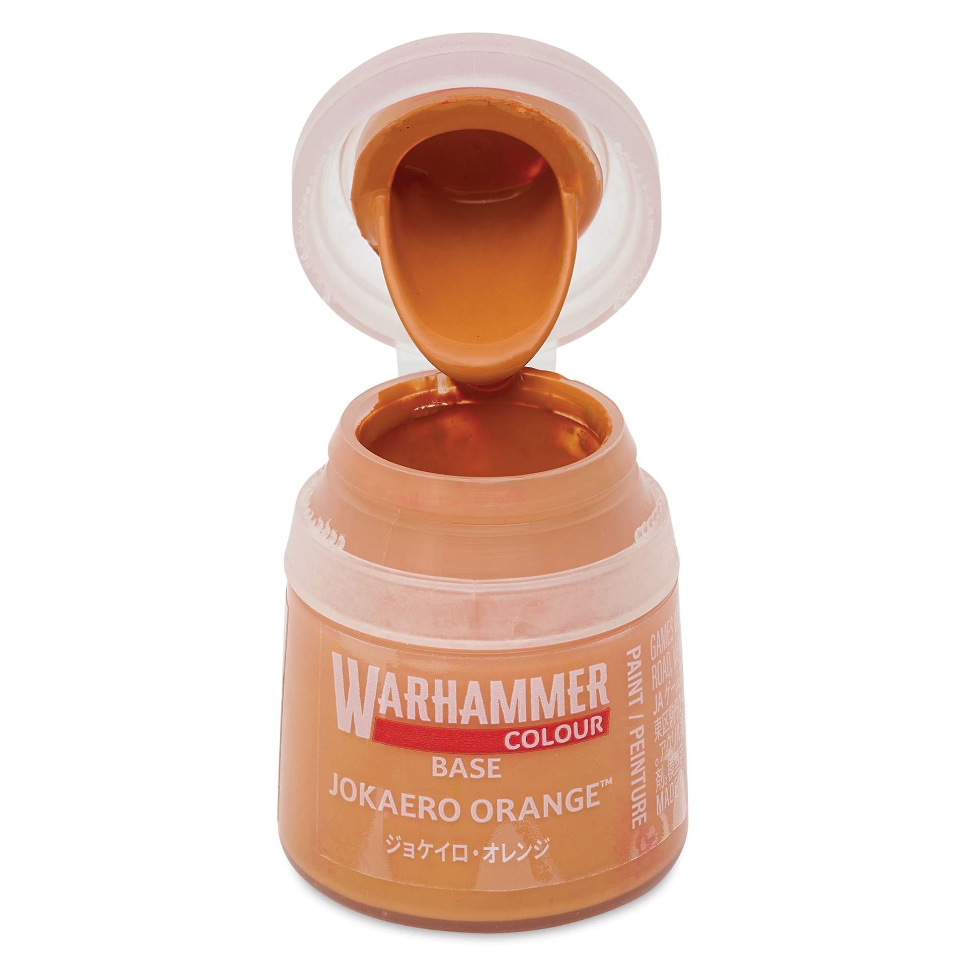 Warhammer Base Acrylic Paint - Jokaero Orange, 12 ml jar open