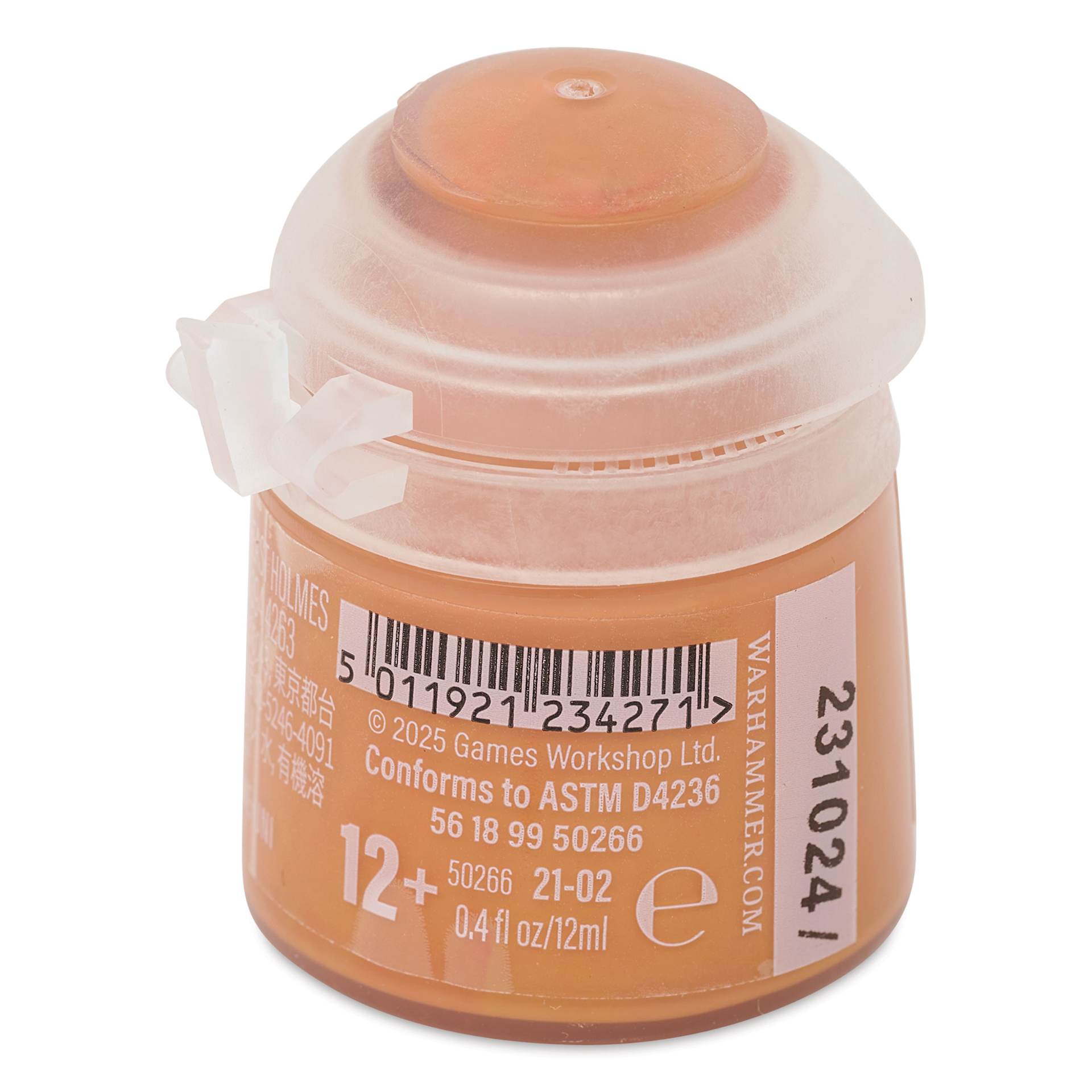 Warhammer Base Acrylic Paint - Jokaero Orange, 12 ml jar back