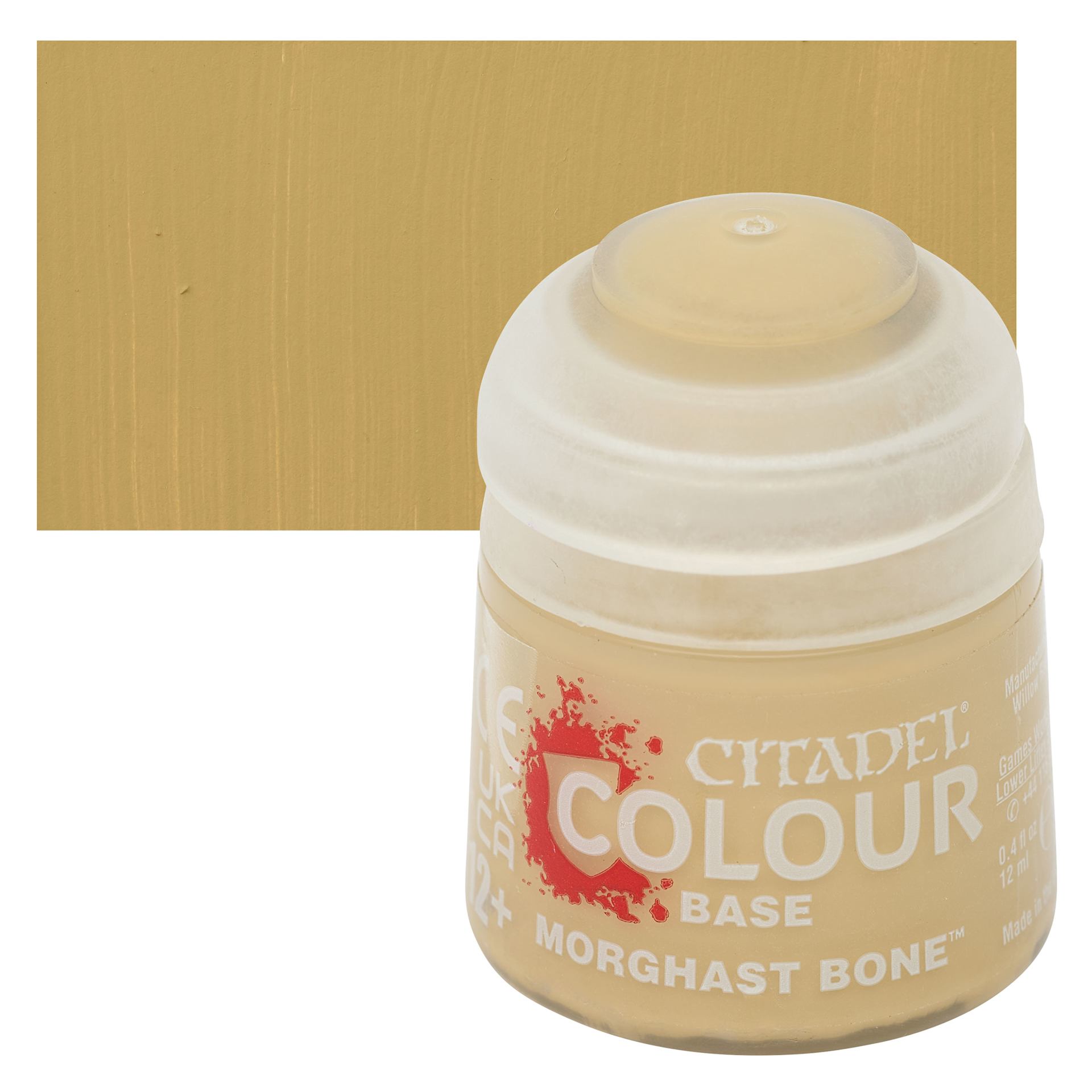 Warhammer Base Acrylic Paint - Morghast Bone, 12 ml jar and swatch
