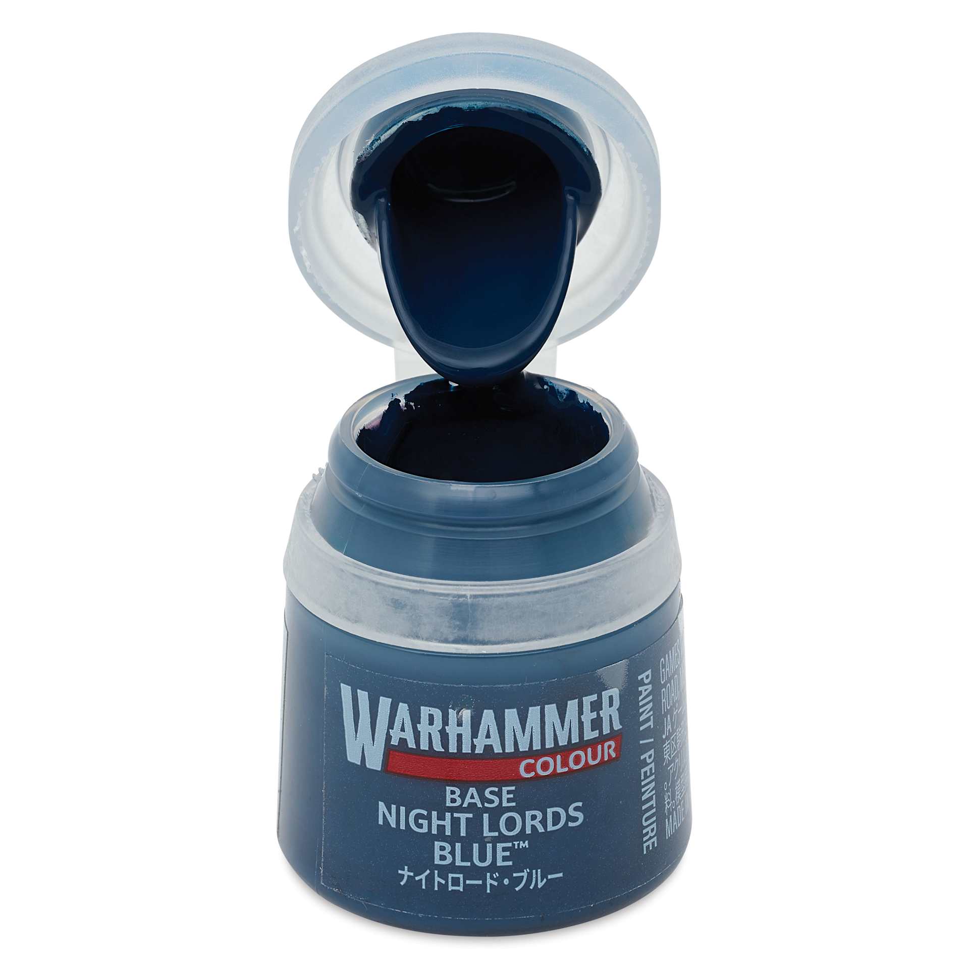 Warhammer Base Acrylic Paint - Night Lords Blue, 12 ml jar open