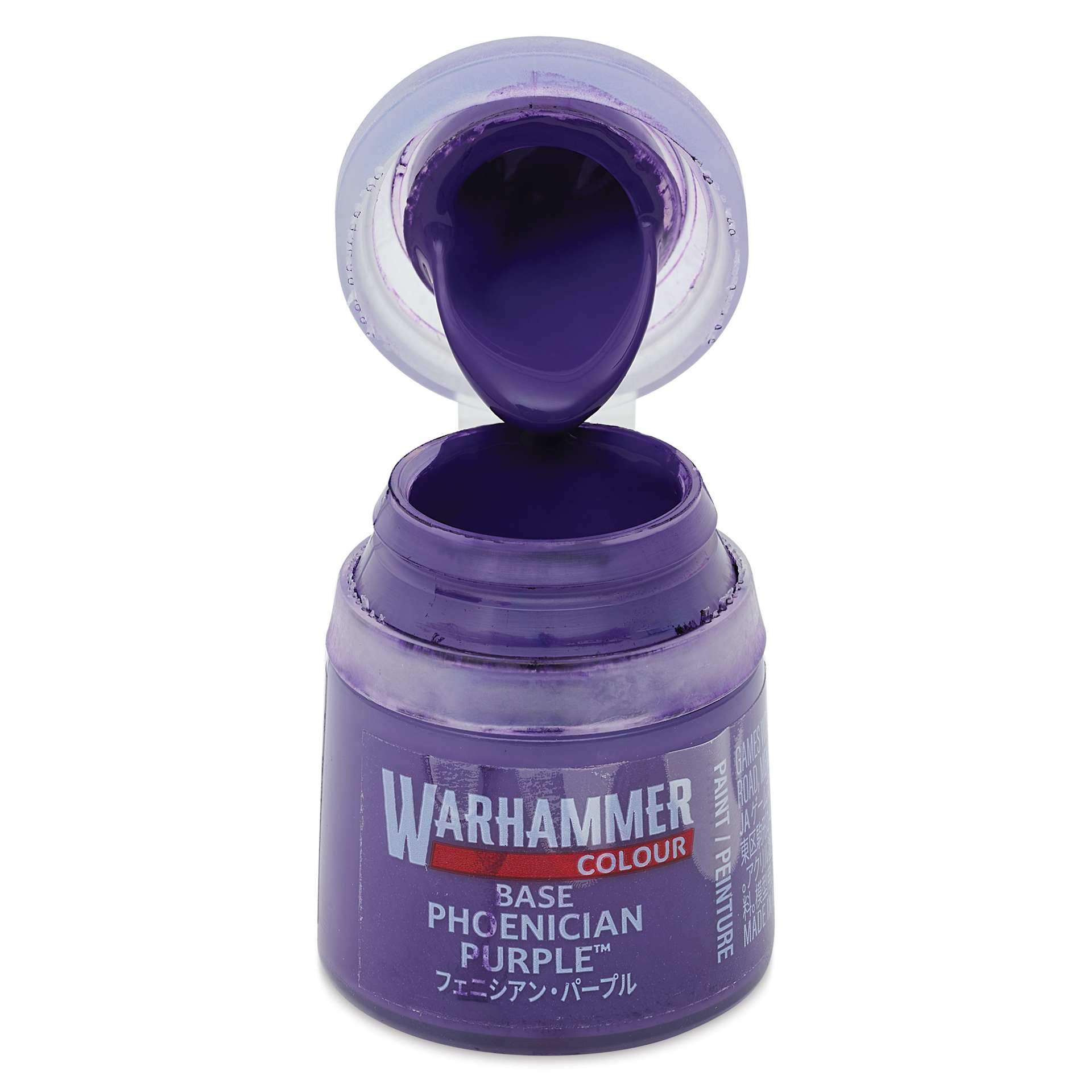 Warhammer Base Acrylic Paint - Phoenician Purple, 12 ml jar open