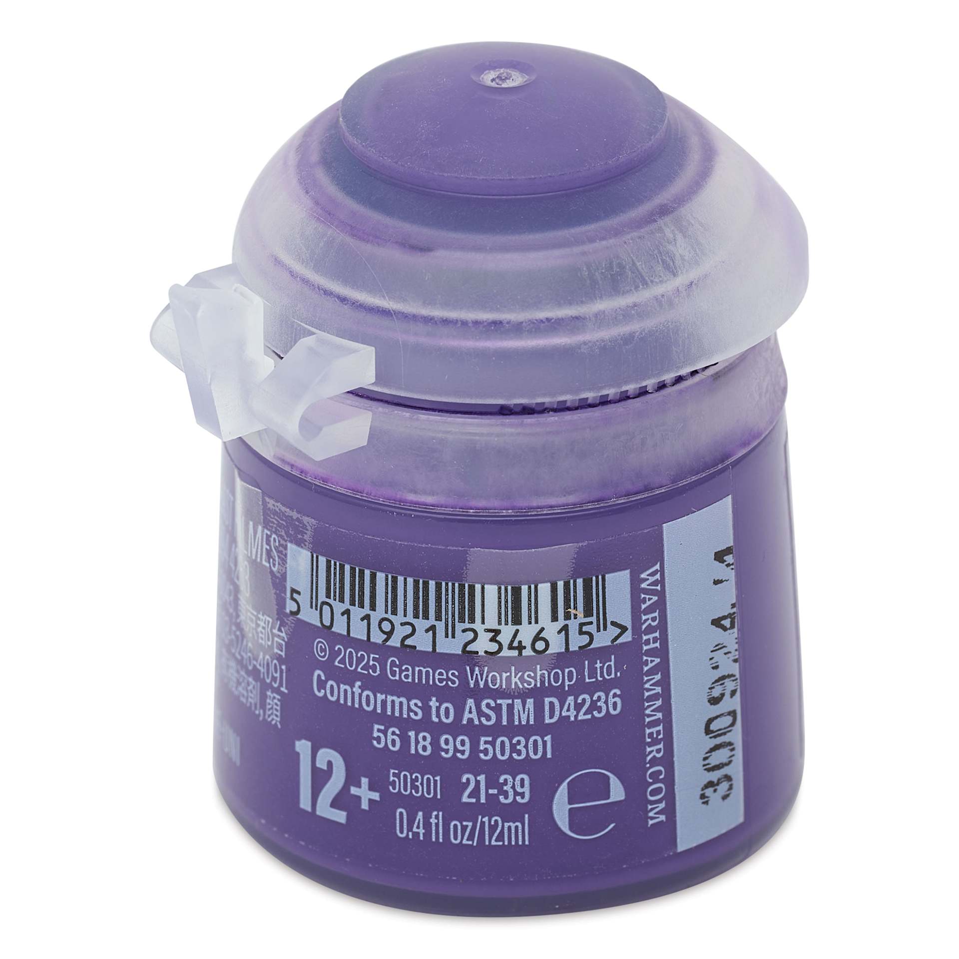 Warhammer Base Acrylic Paint - Phoenician Purple, 12 ml jar back