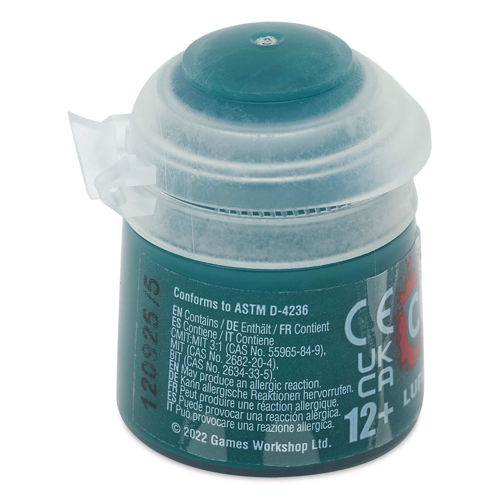 Warhammer Base Acrylic Paint - Lupercal Green, 12 ml jar back