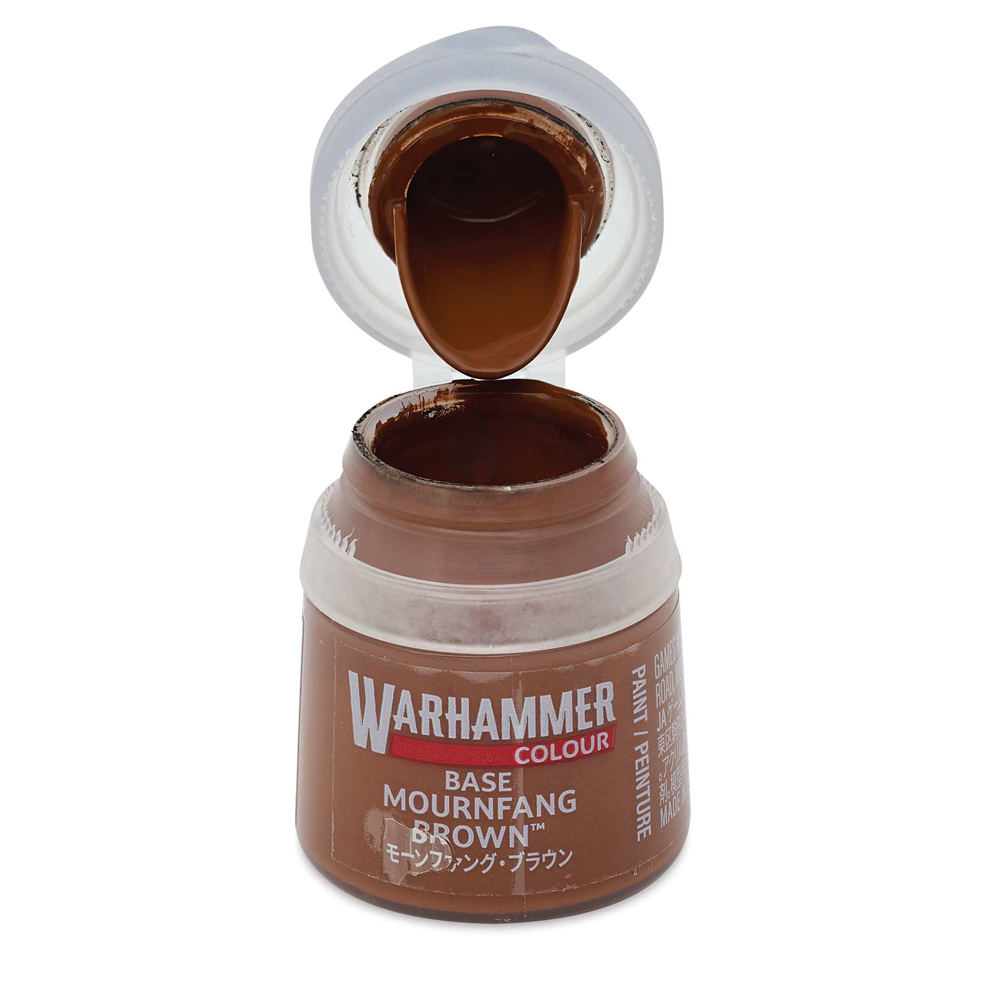 Warhammer Base Acrylic Paint - Mournfang Brown, 12 ml jar open