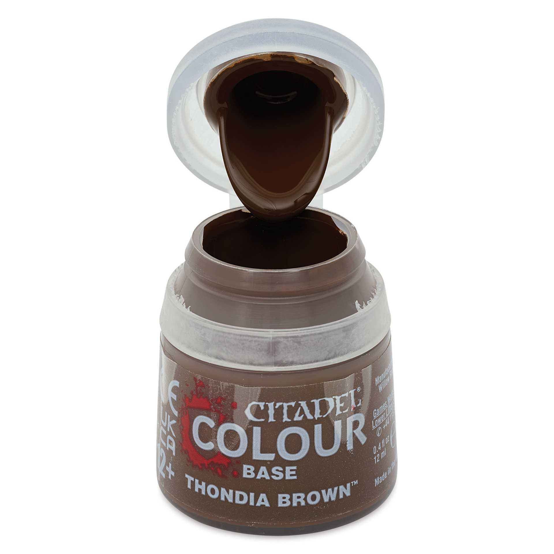 Warhammer Base Acrylic Paint - Thondia Brown, 12 ml jar open
