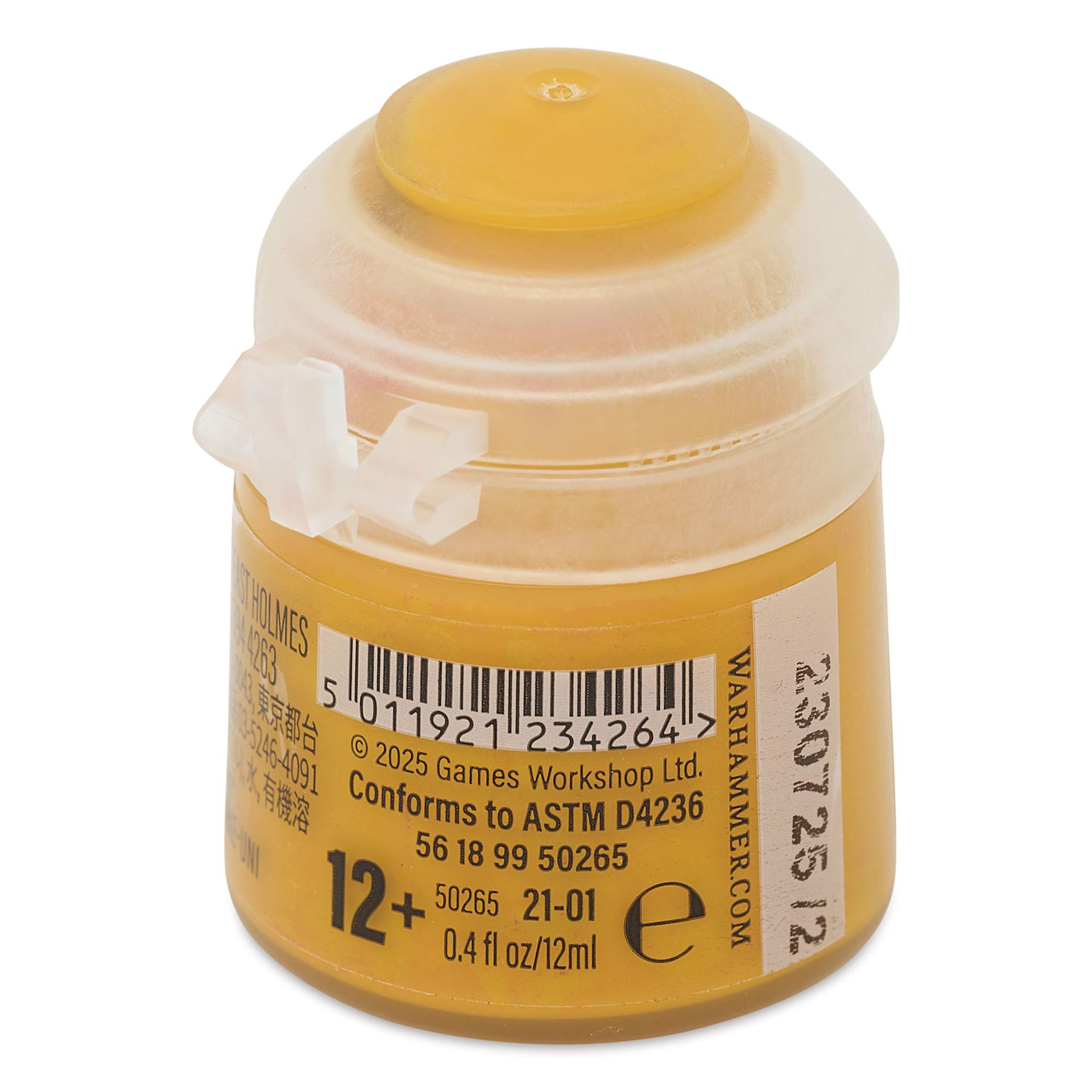 Warhammer Base Acrylic Paint - Averland Sunset, 12 ml jar back