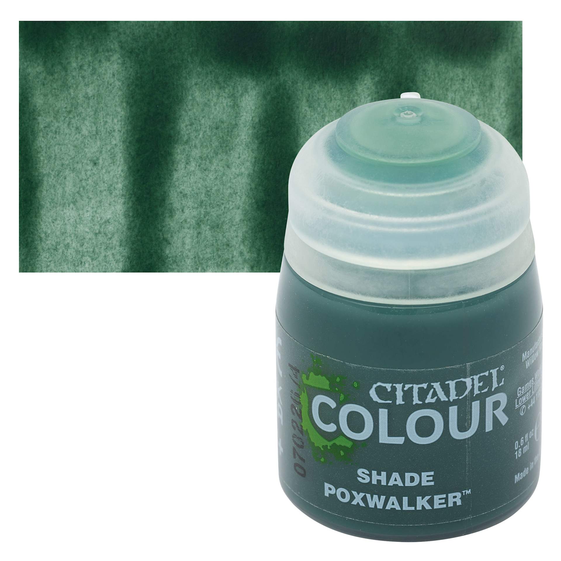 Citadel Shade Acrylic Paint - Poxwalker, 18 ml bottle and swatch