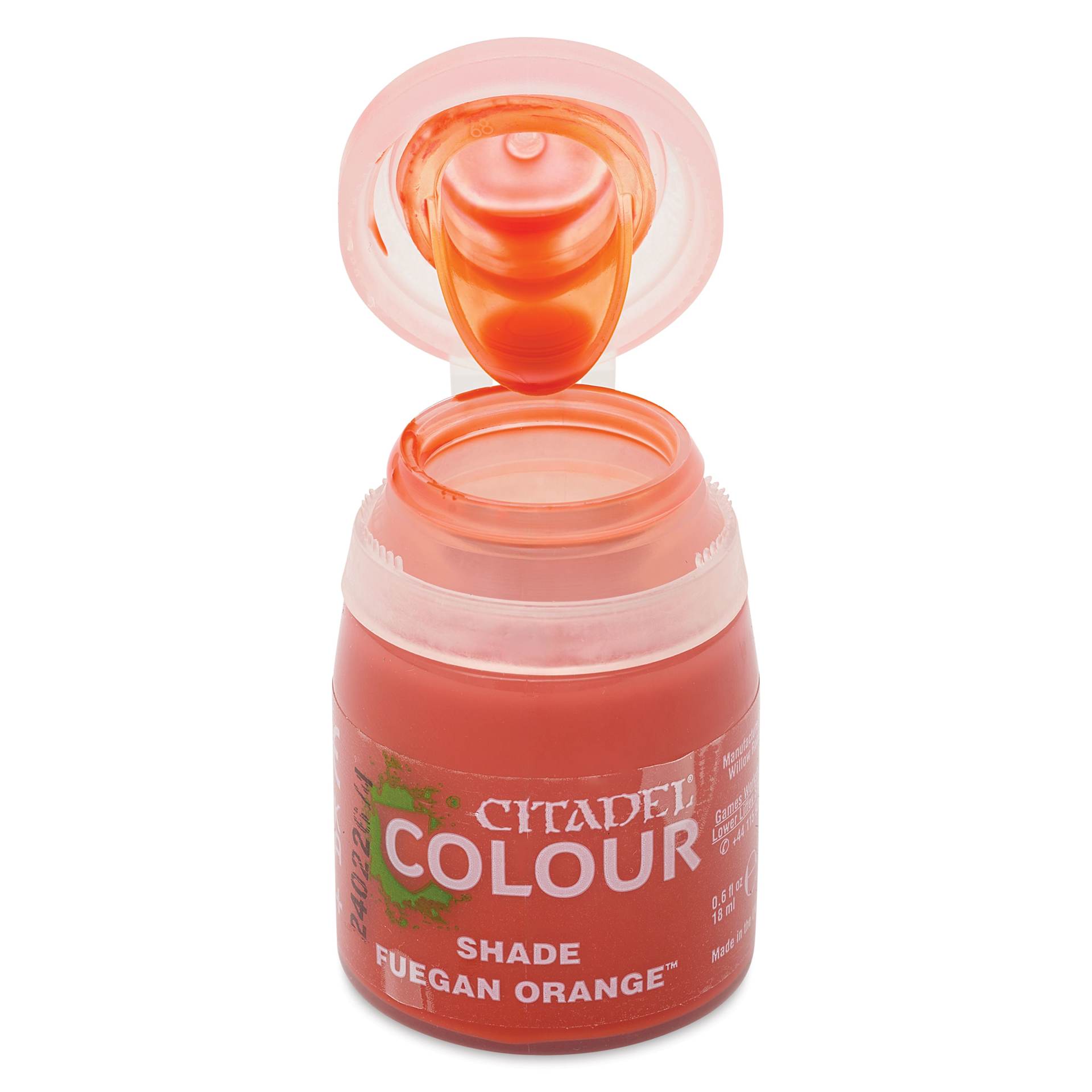 Citadel Shade Acrylic Paint - Fuegan Orange, 18 ml, bottle, open