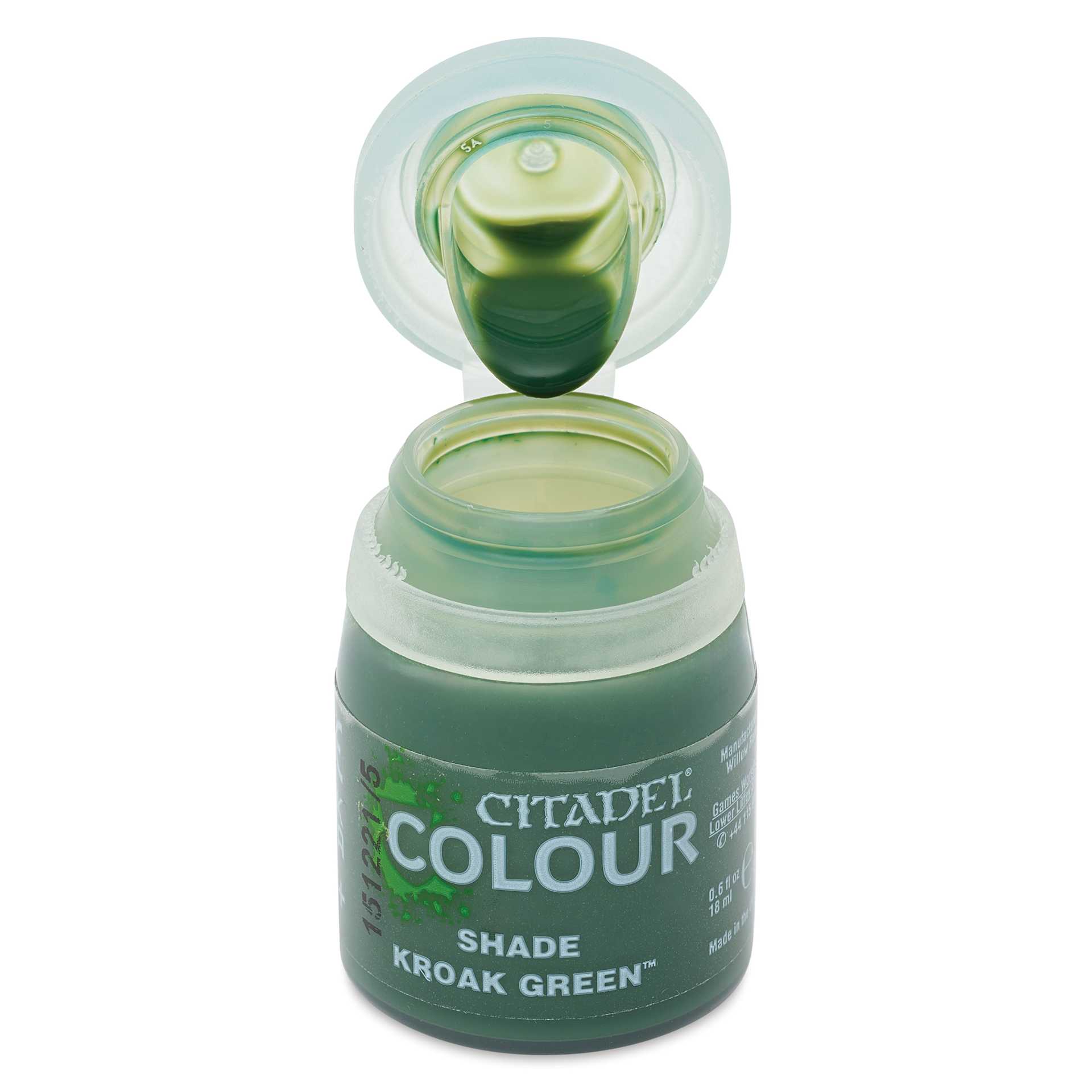 Citadel Shade Acrylic Paint - Kroak Green, 18 ml, bottle, open