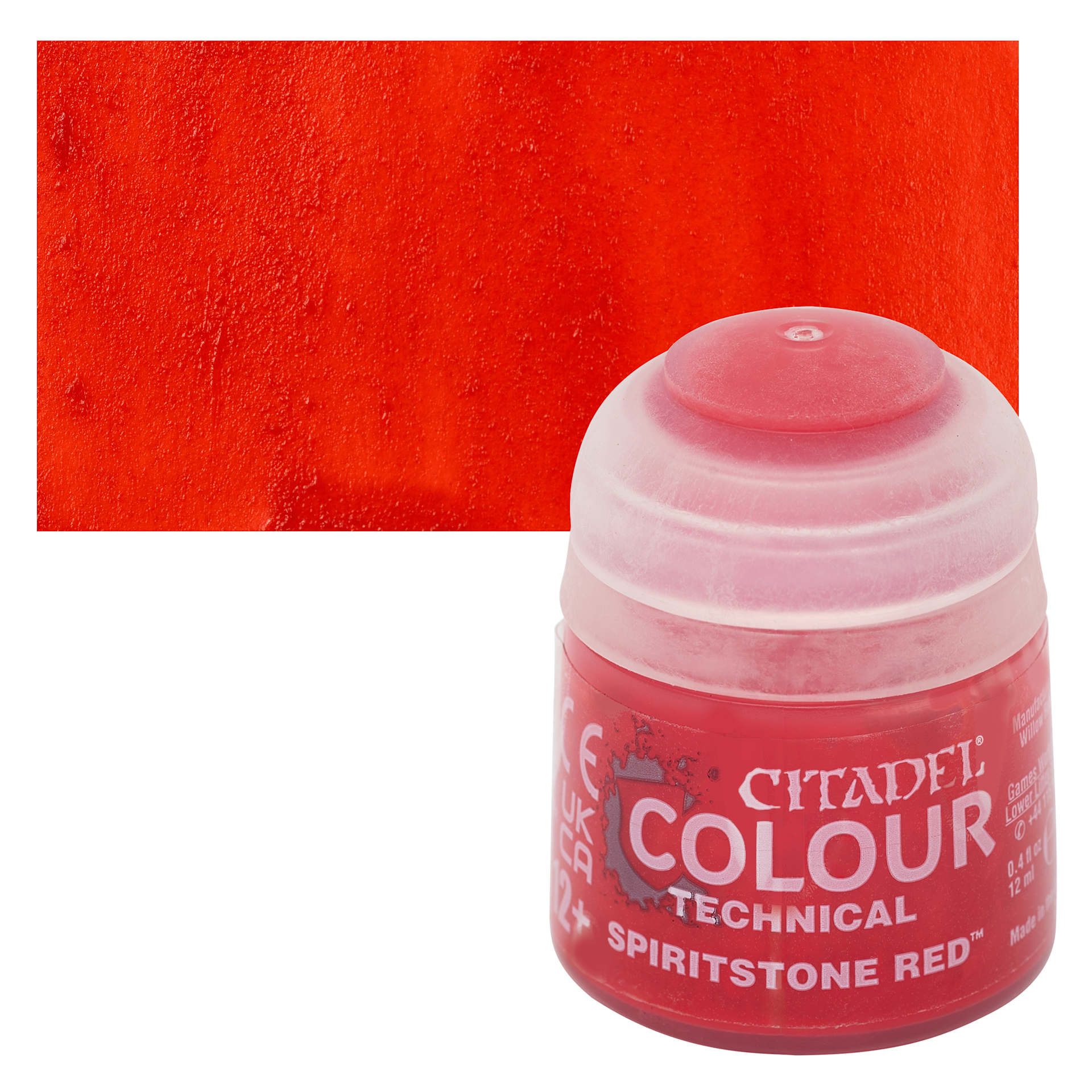 Citadel Technical Acrylic Paint - Spiritstone Red, 12 ml bottle and swatch