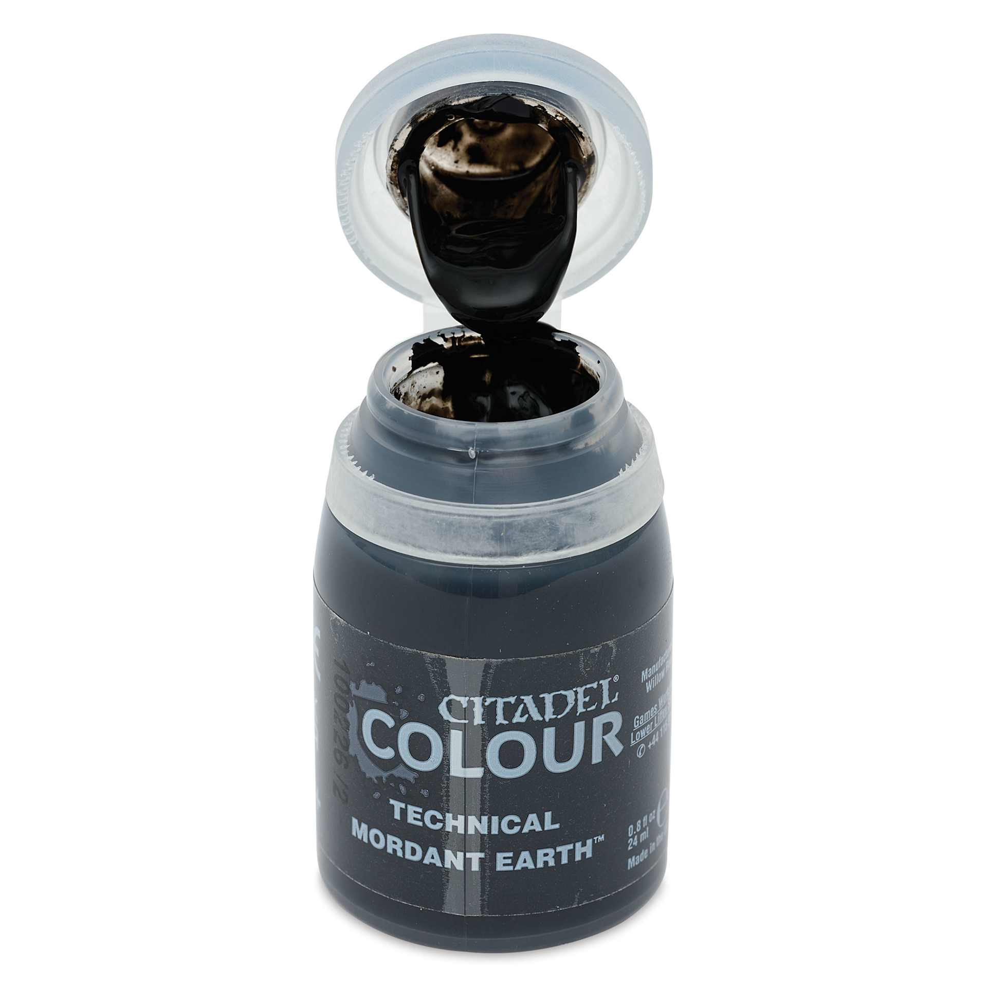 Citadel Technical Acrylic Paint - Mordant Earth, 24 ml, open bottle