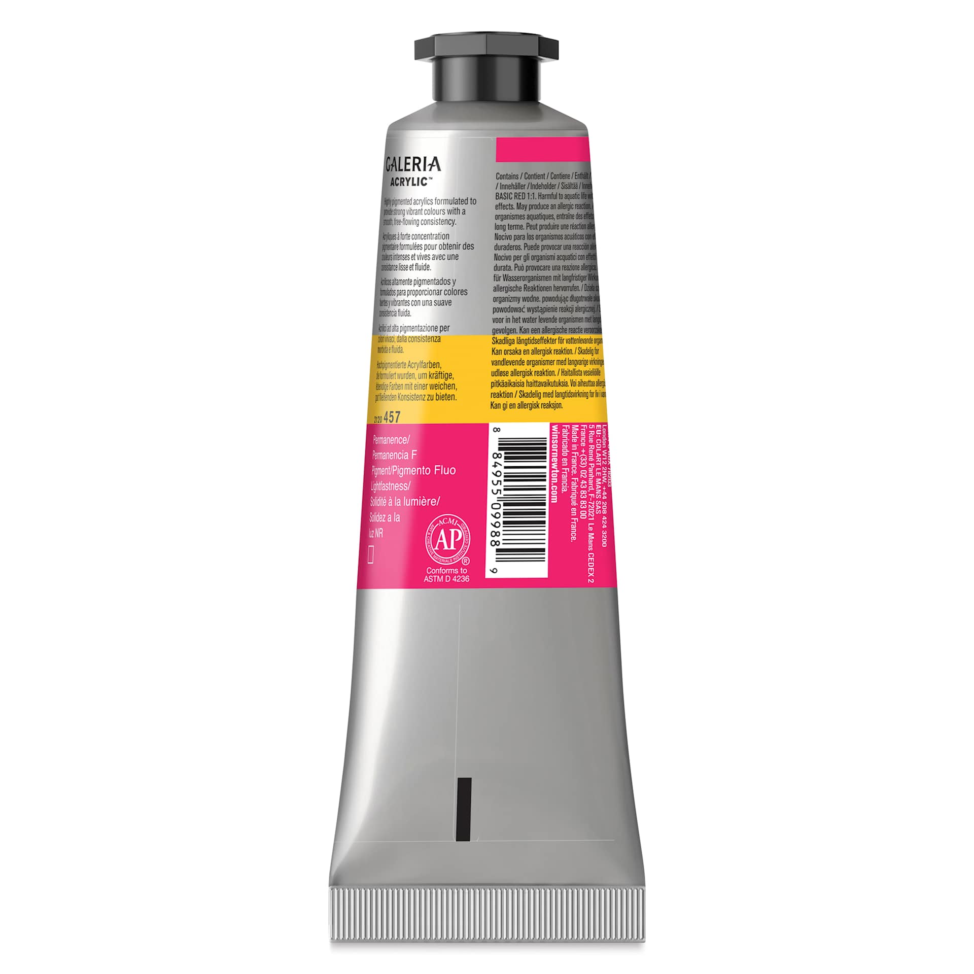 Winsor & Newton Galeria Flow Acrylics - Fluorescent Pink, 60 ml Tube back