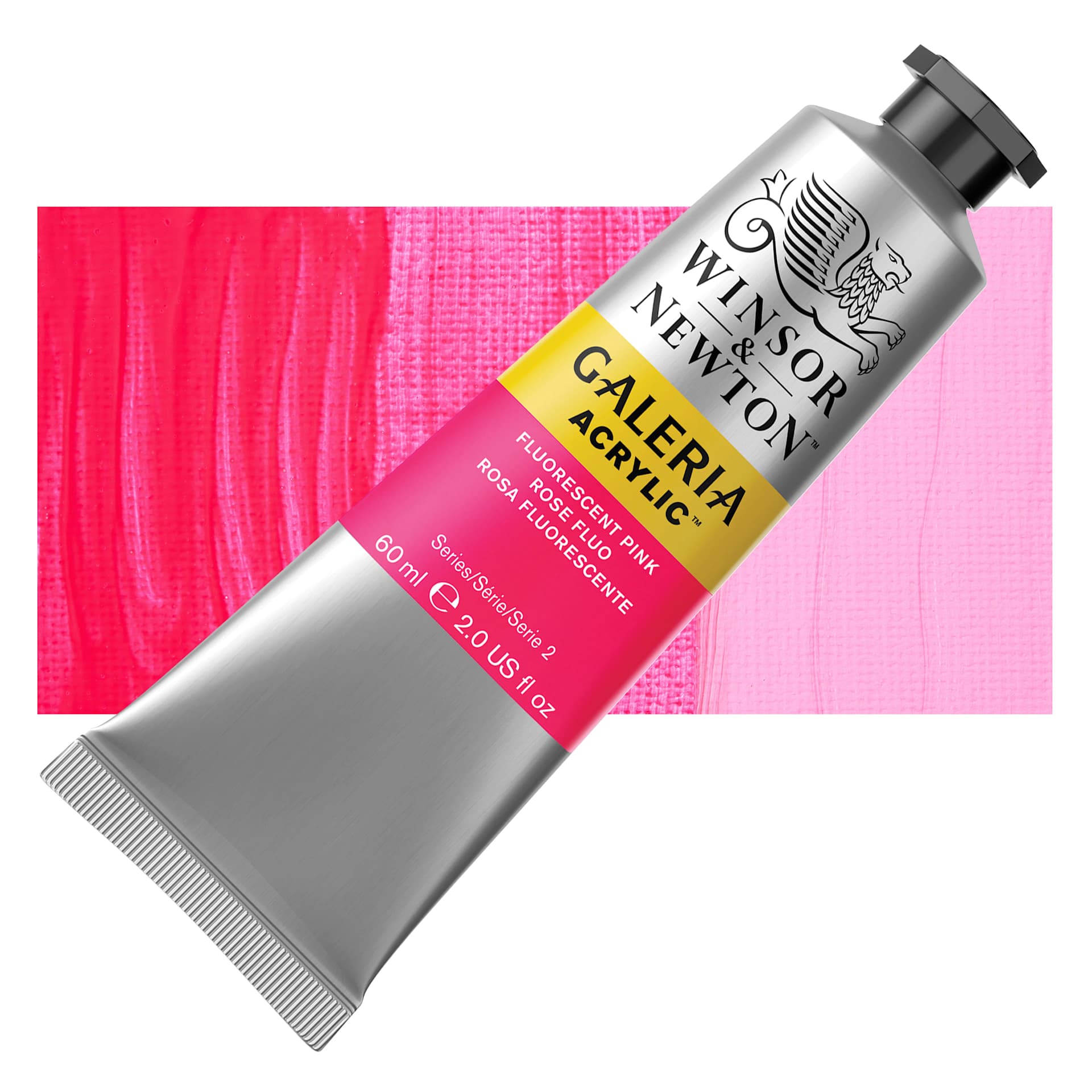 Winsor & Newton Galeria Flow Acrylics - Fluorescent Pink, 60 ml Tube and swatch