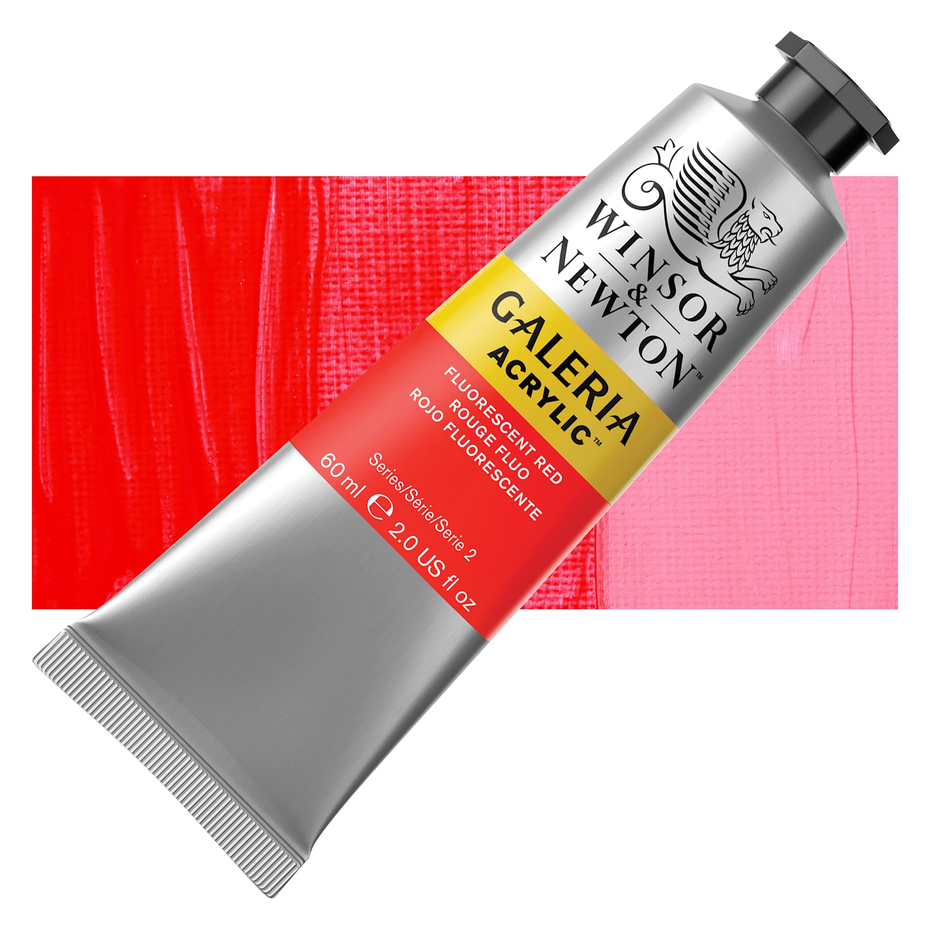Winsor & Newton Galeria Flow Acrylics - Fluorescent Red, 60 ml Tube and swatch
