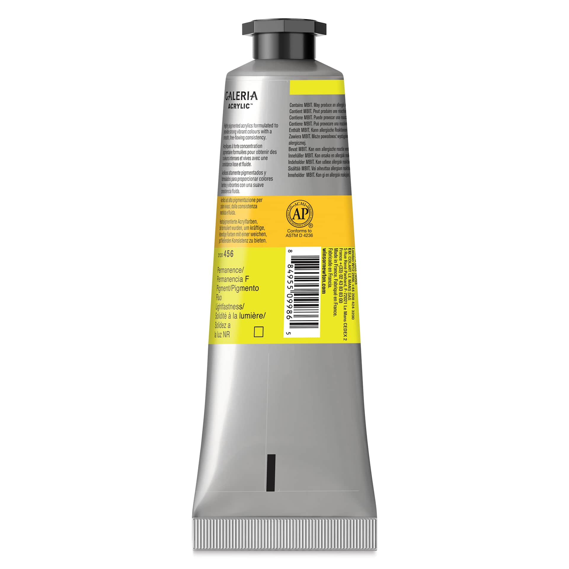 Winsor & Newton Galeria Flow Acrylics - Fluorescent Yellow, 60 ml Tube back