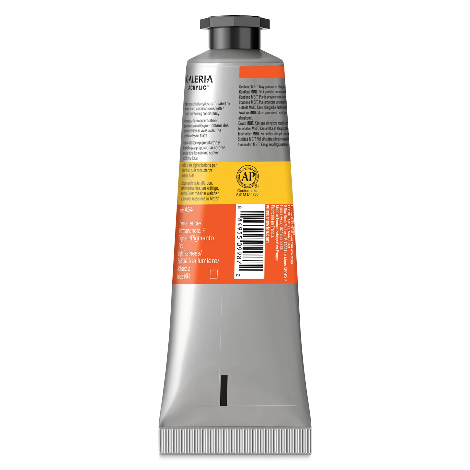 Winsor & Newton Galeria Flow Acrylics - Fluorescent Orange, 60 ml Tube back