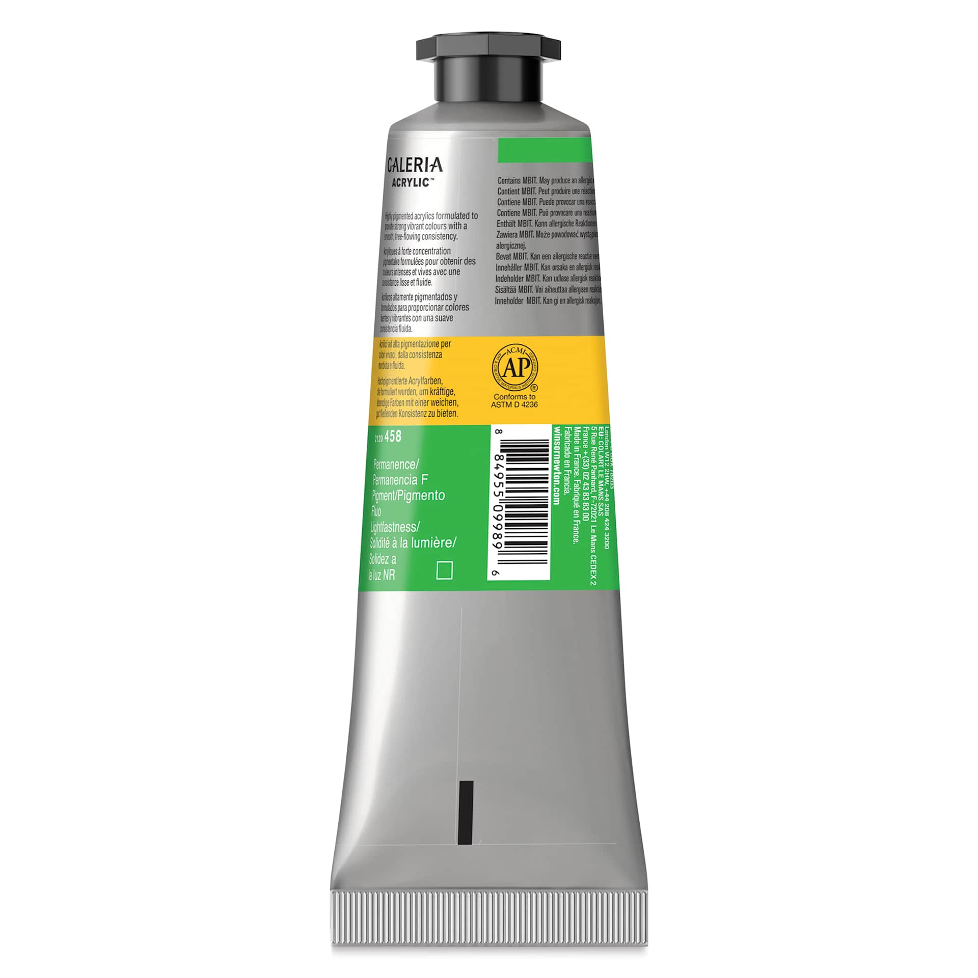 Winsor & Newton Galeria Flow Acrylics - Fluorescent Green, 60 ml Tube back