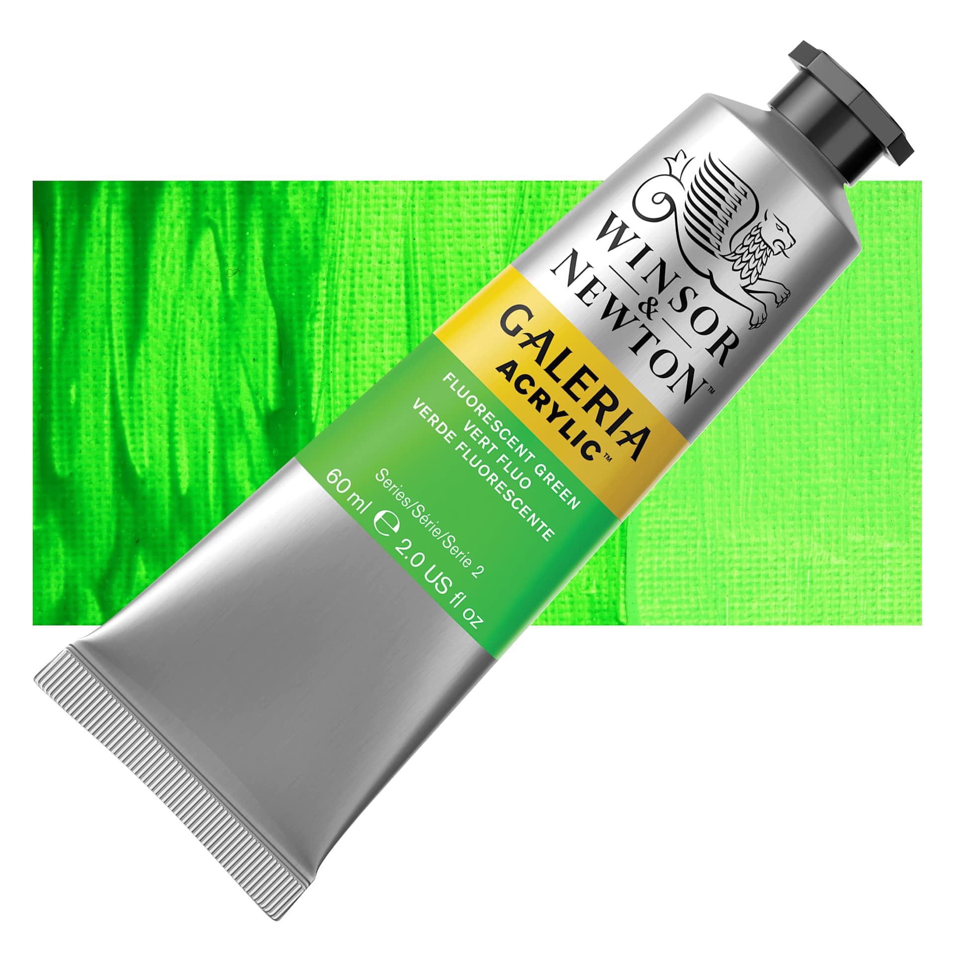 Winsor & Newton Galeria Flow Acrylics - Fluorescent Green, 60 ml Tube and swatch