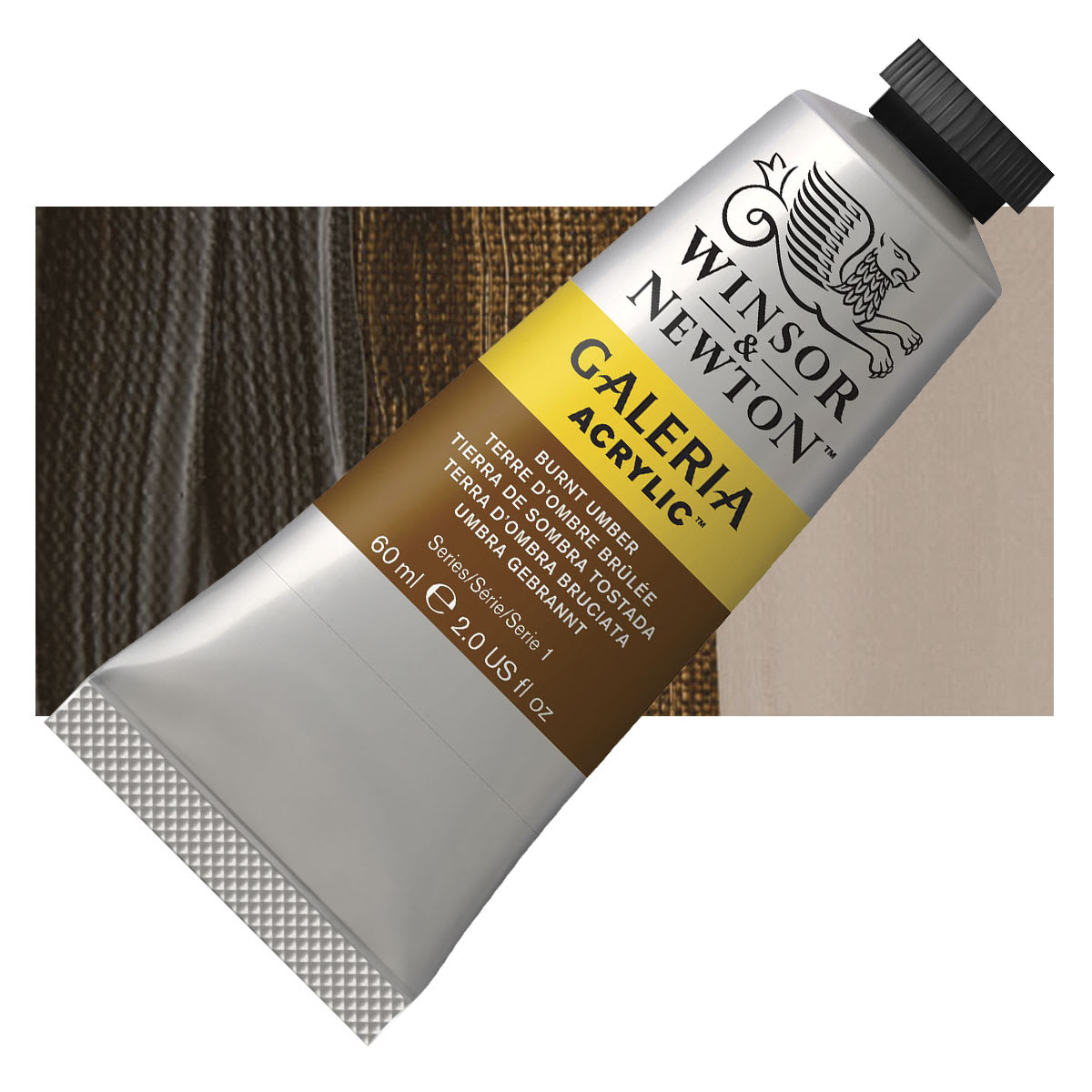 Winsor & Newton Galeria Flow Acrylic - Burnt Umber, 60 ml tube and swatch