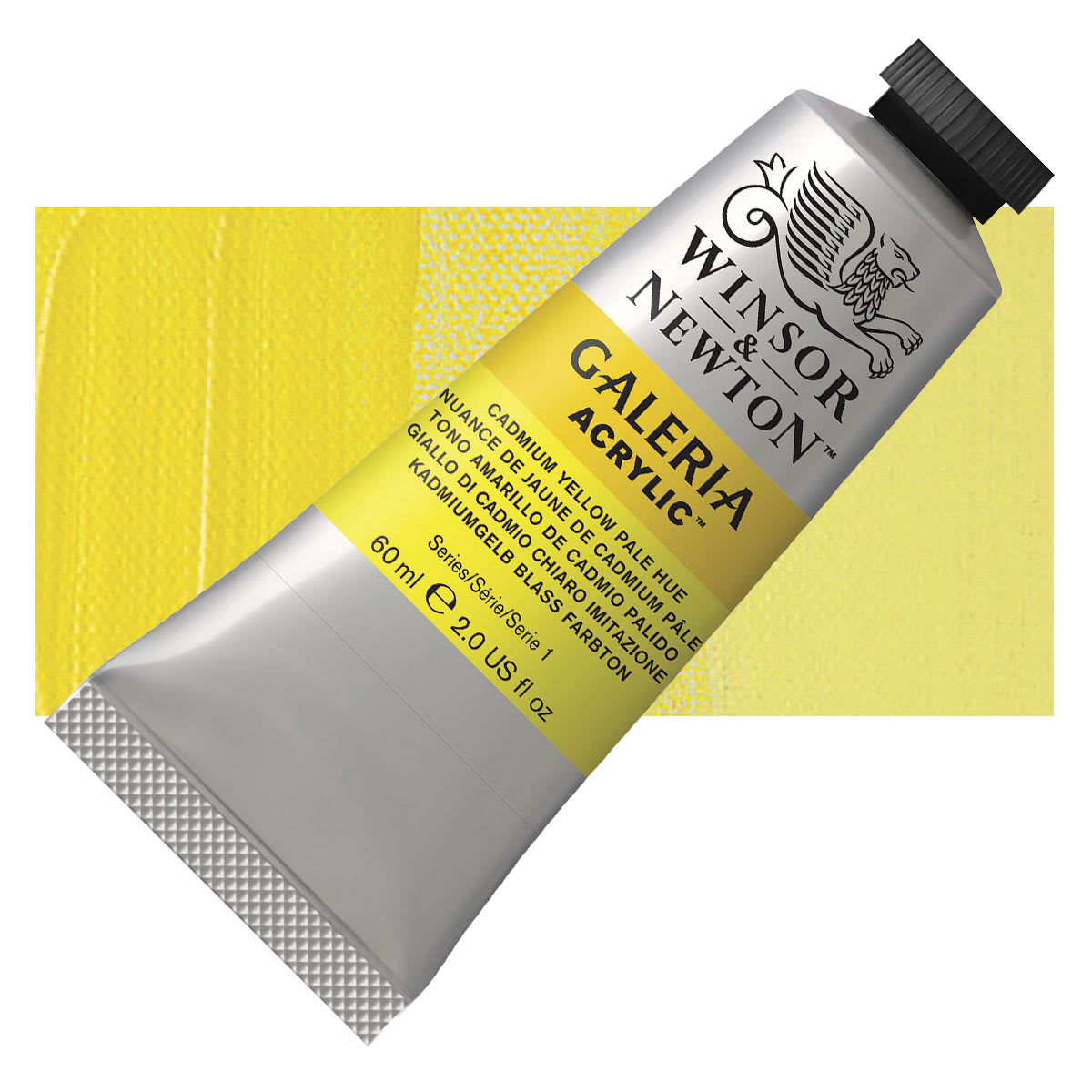 Winsor & Newton Galeria Flow Acrylic - Cadmium Yellow Pale Hue, 60 ml tube and swatch