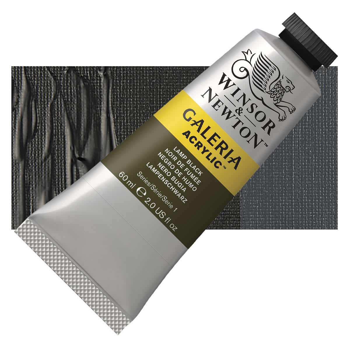 Winsor & Newton Galeria Flow Acrylic - Lamp Black, 60 ml tube and swatch