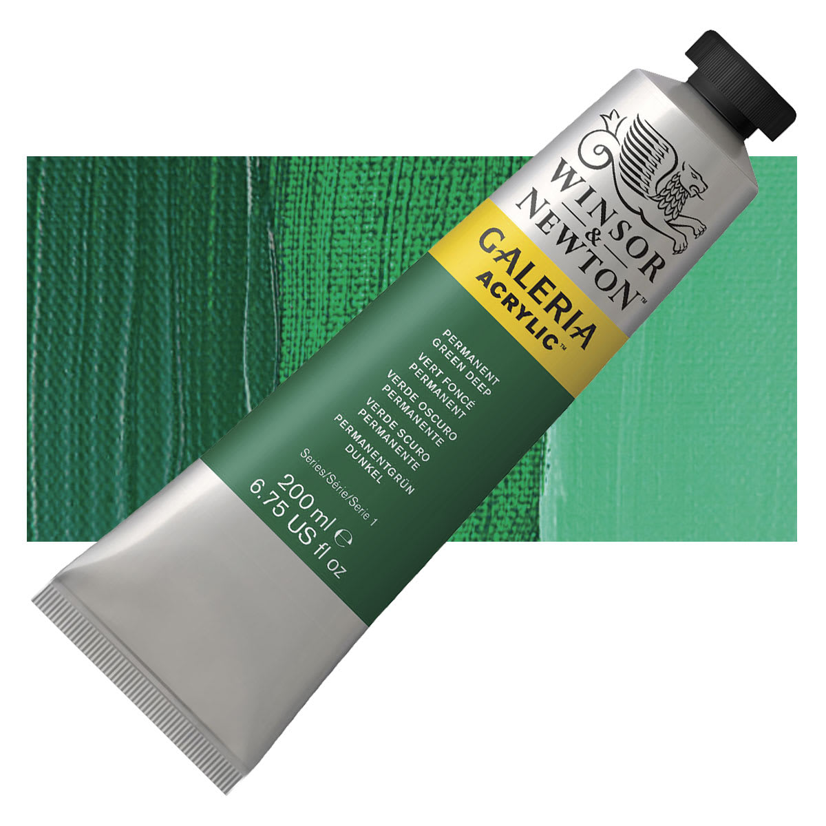 Winsor & Newton Galeria Flow Acrylic - Permanent Green Deep, 200 ml tube and swatch