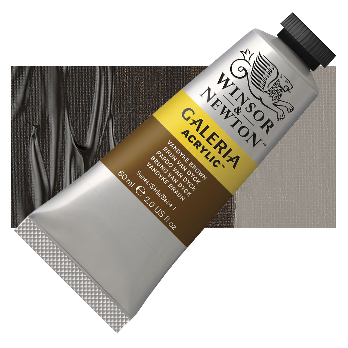 Winsor & Newton Galeria Flow Acrylic - Vandyke Brown, 60 ml tube and swatch