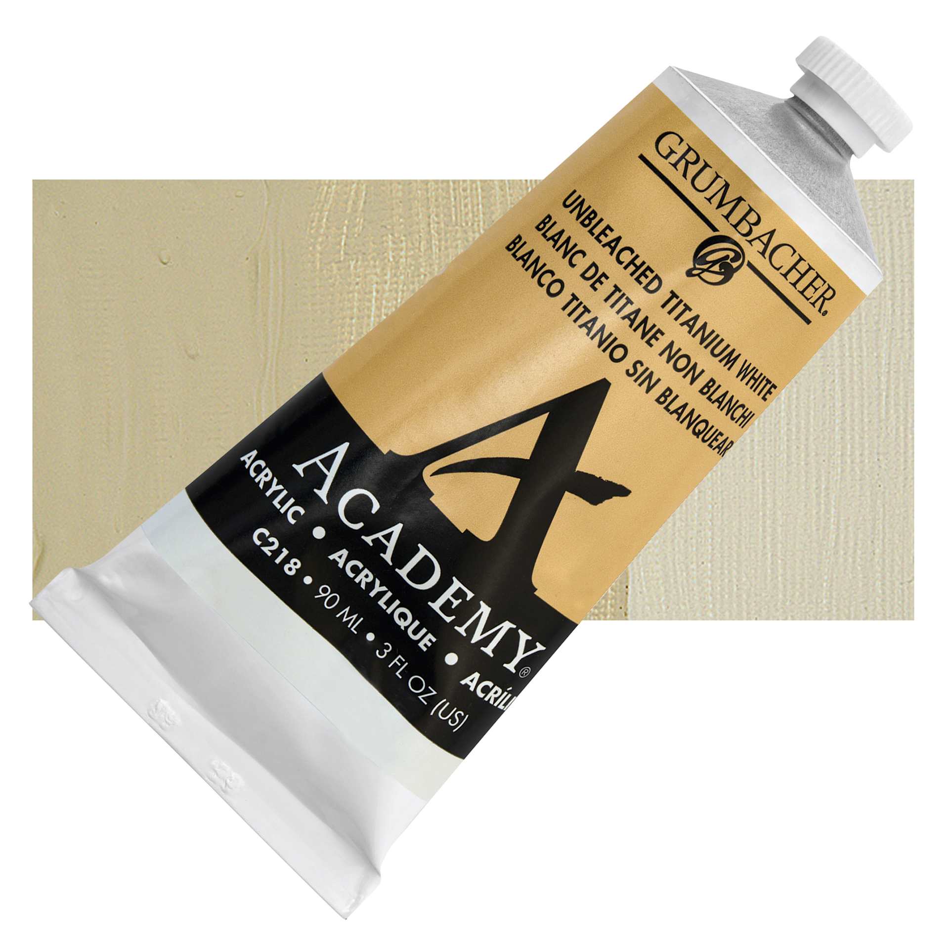 Grumbacher Academy Acrylic - Unbleached Titanium White, 90 ml tube and swatch