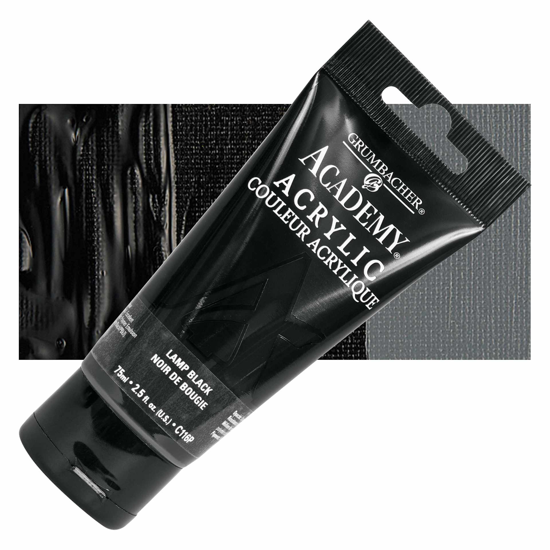 Grumbacher Academy Acrylic - Lamp Black, 75 ml tube and swatch