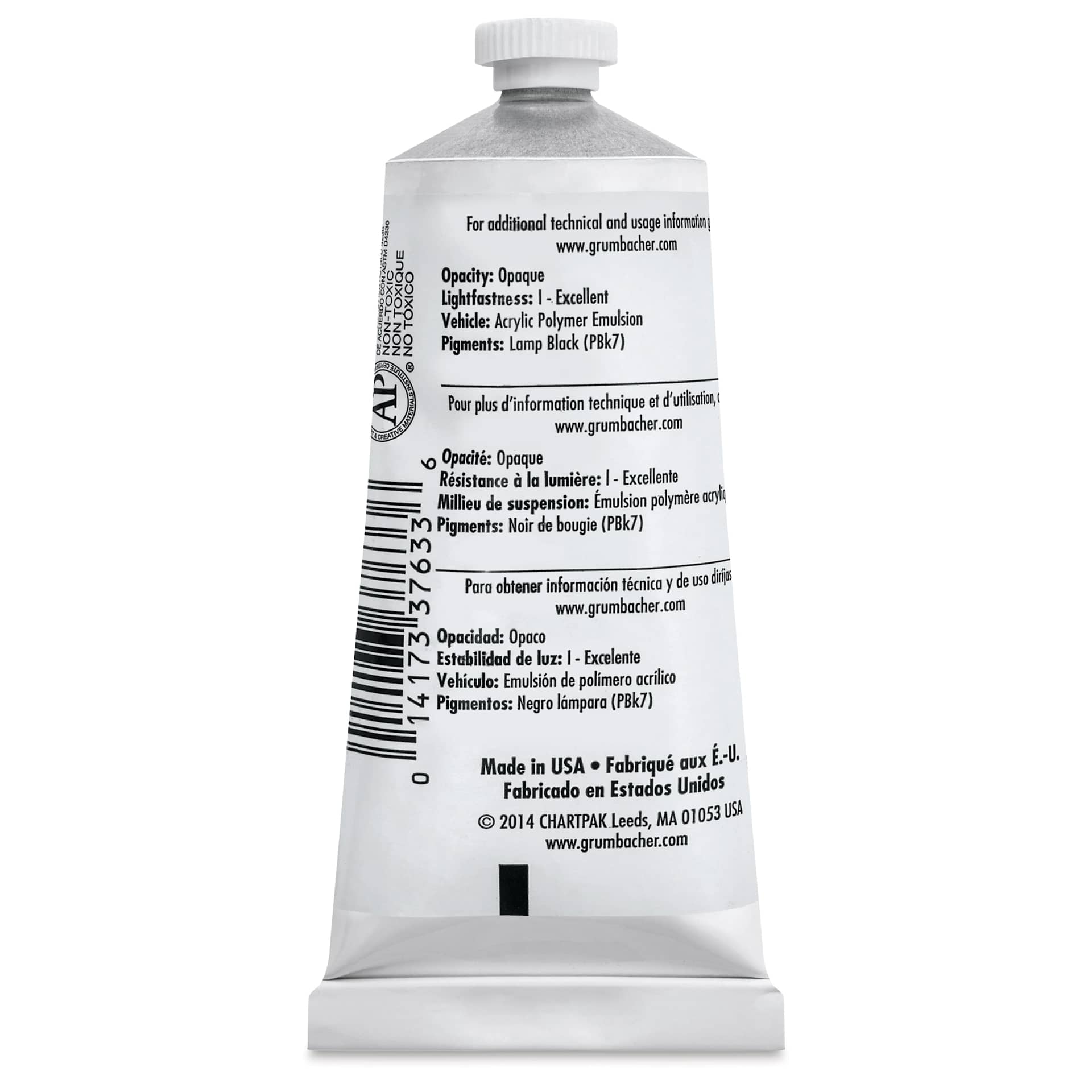 Grumbacher Academy Acrylic - Lamp Black, 90 ml tube back