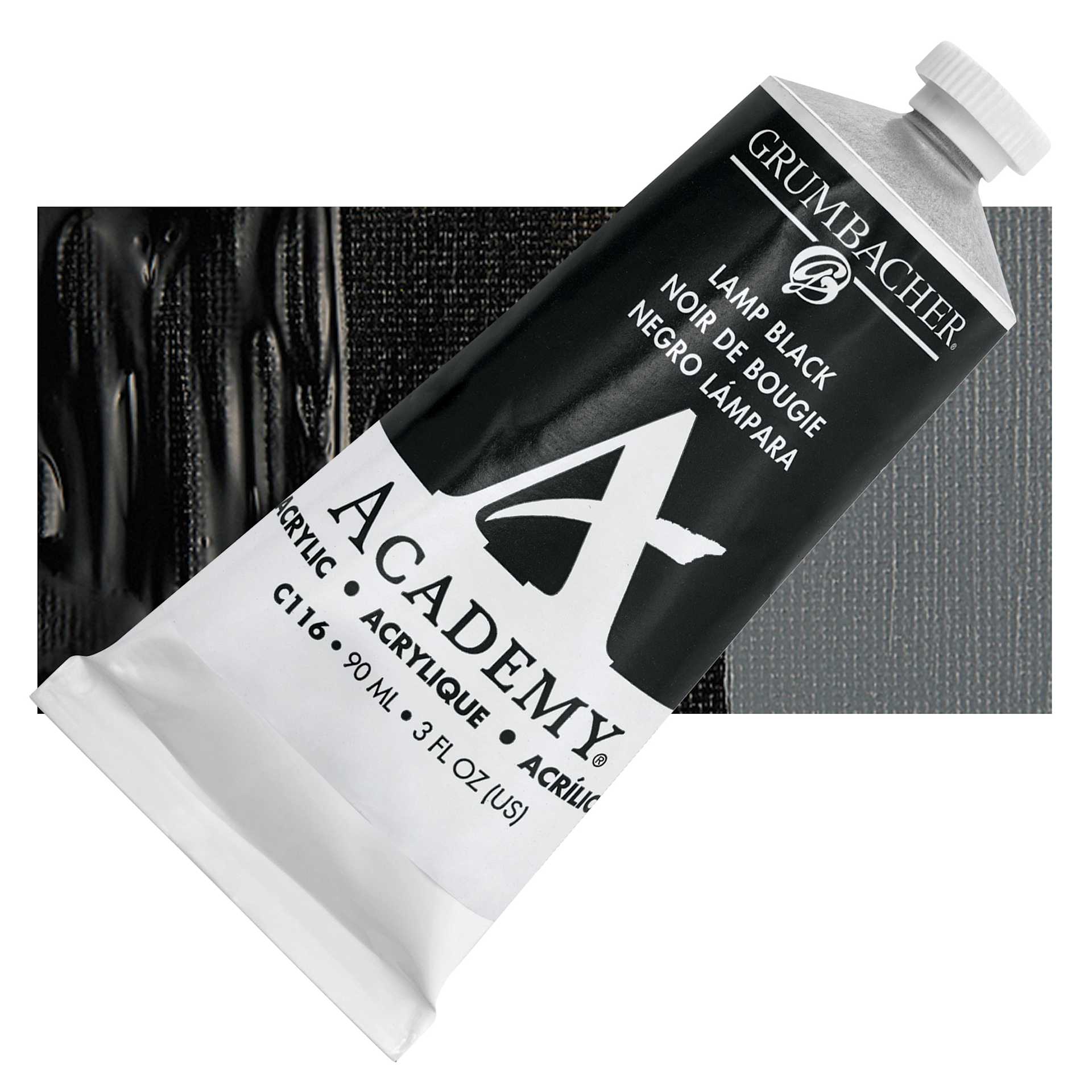 Grumbacher Academy Acrylic - Lamp Black, 90 ml tube and swatch