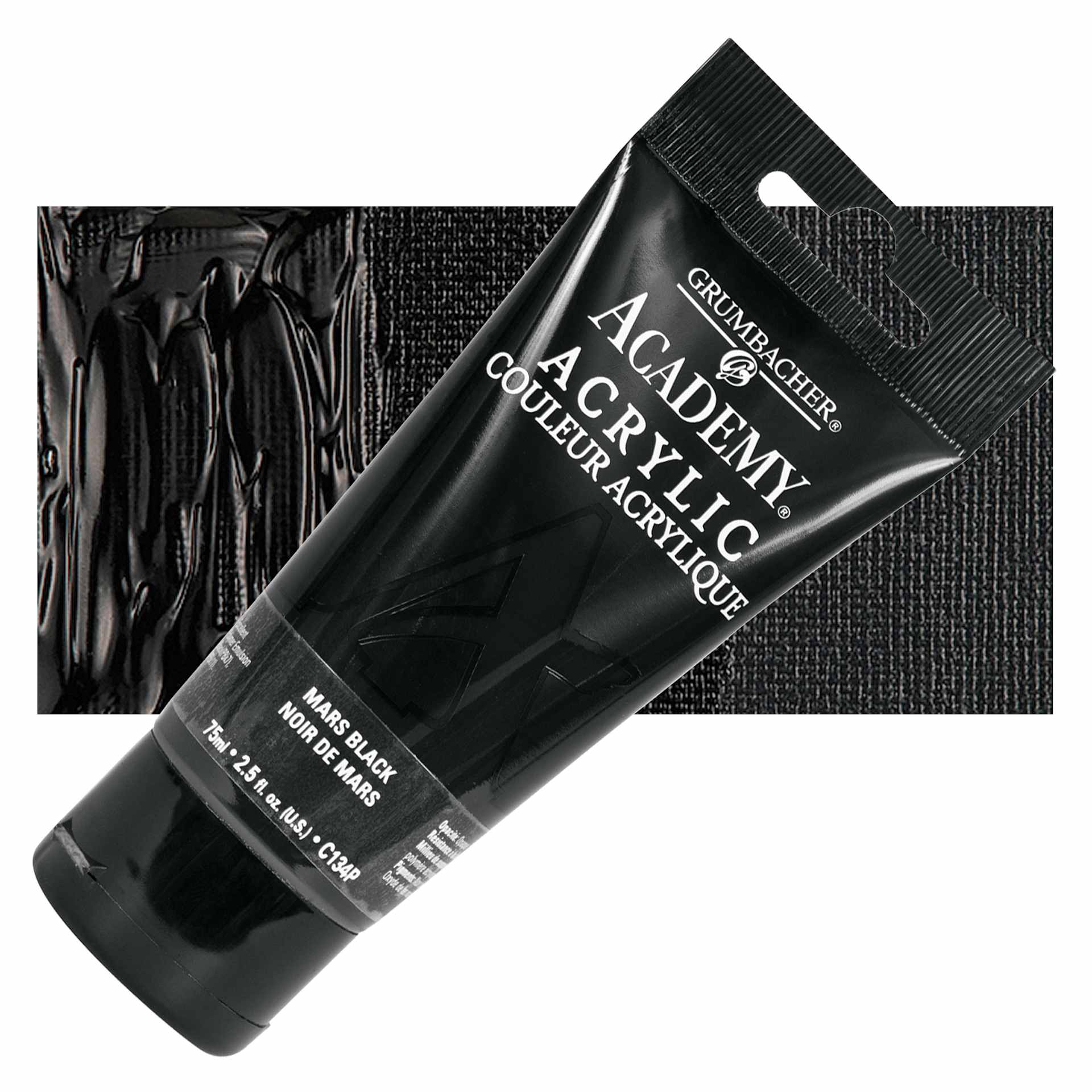 Grumbacher Academy Acrylic - Mars Black, 75 ml tube and swatch