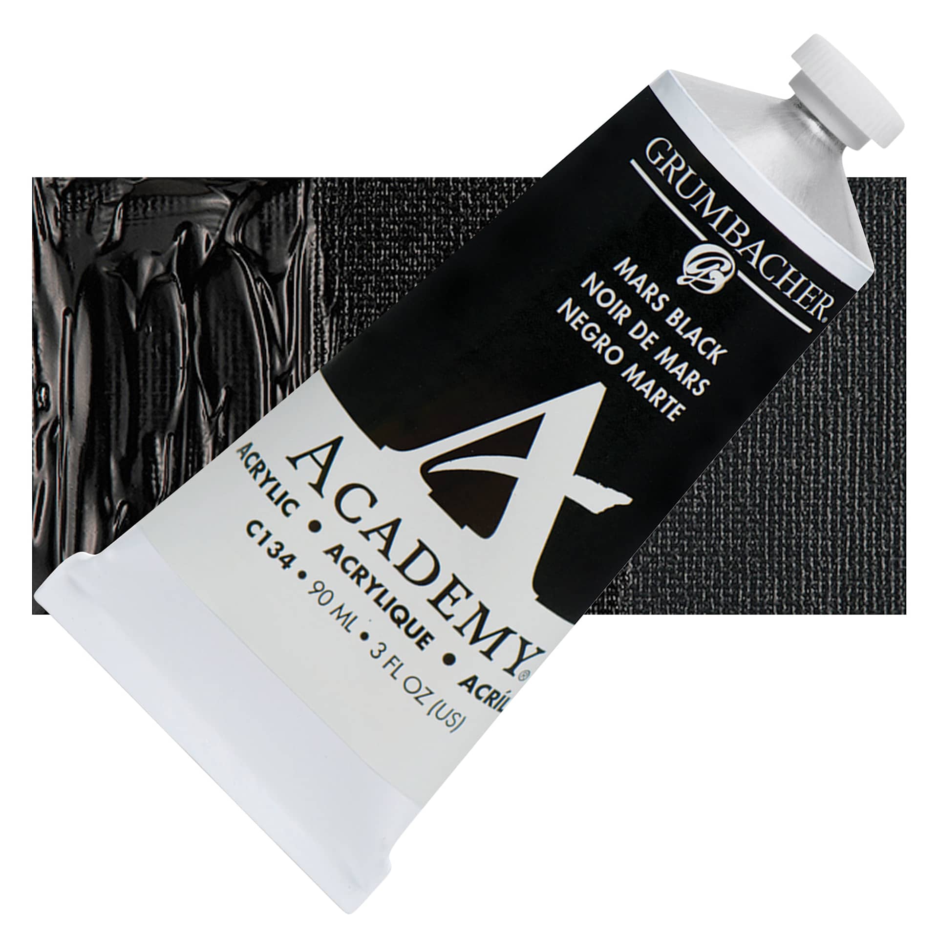 Grumbacher Academy Acrylic - Mars Black, 90 ml tube and swatch