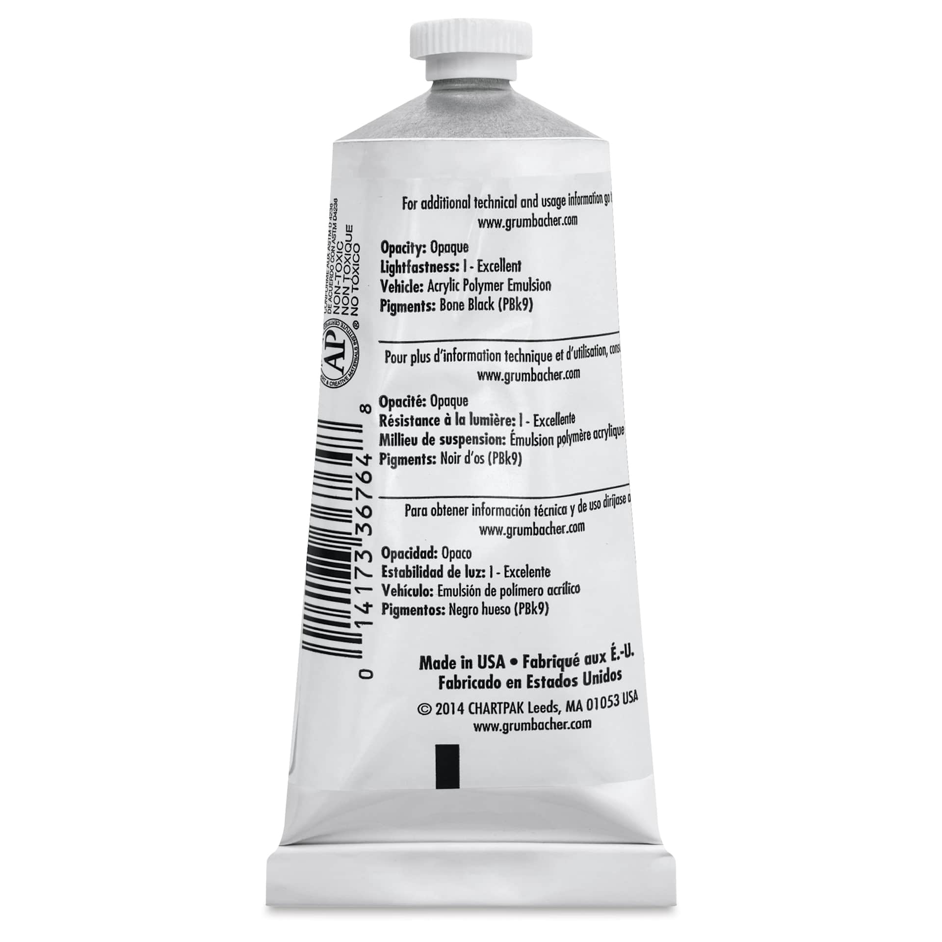 Grumbacher Academy Acrylic - Ivory Black, 90 ml tube back