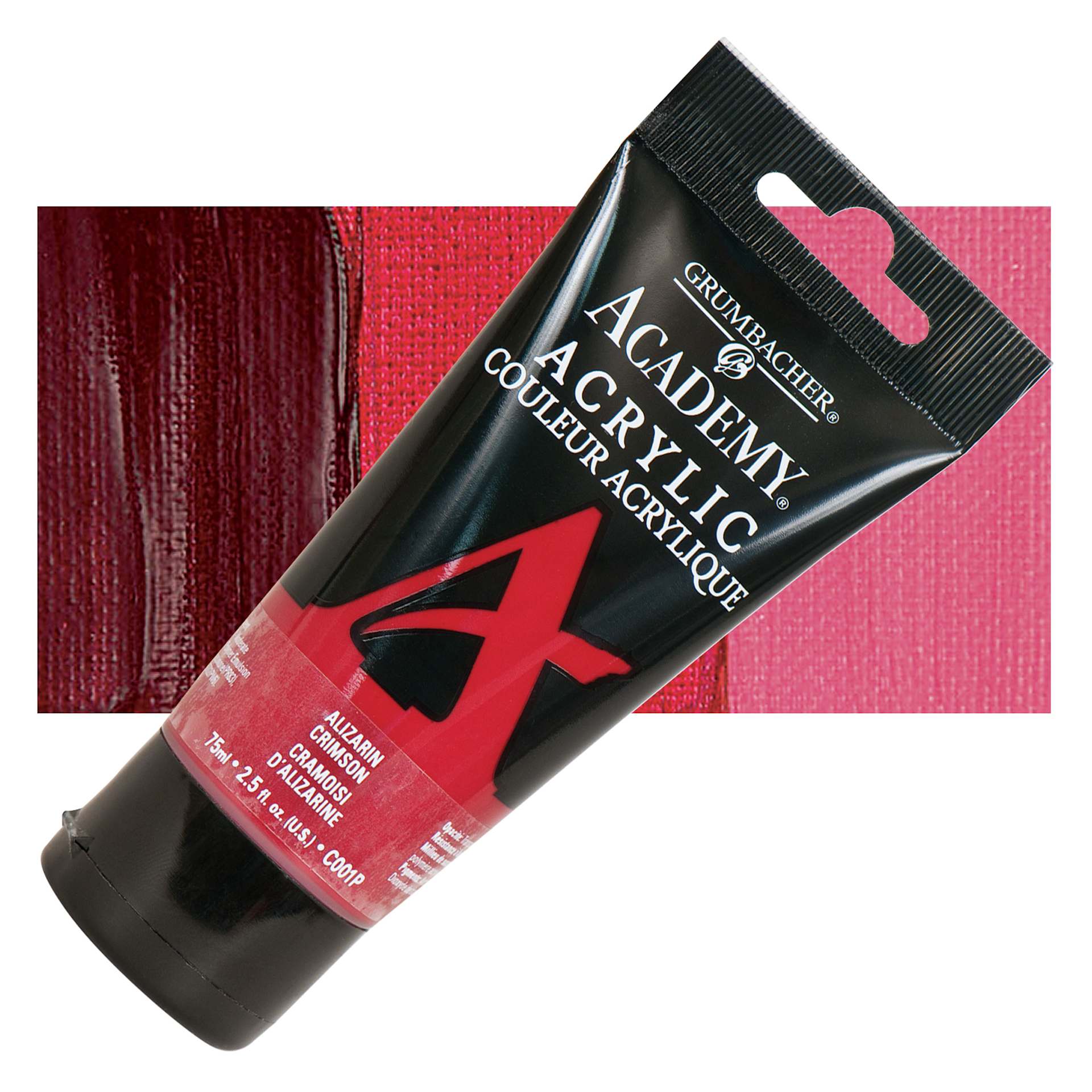 Grumbacher Academy Acrylic - Alizarin Crimson, 75 ml tube and swatch