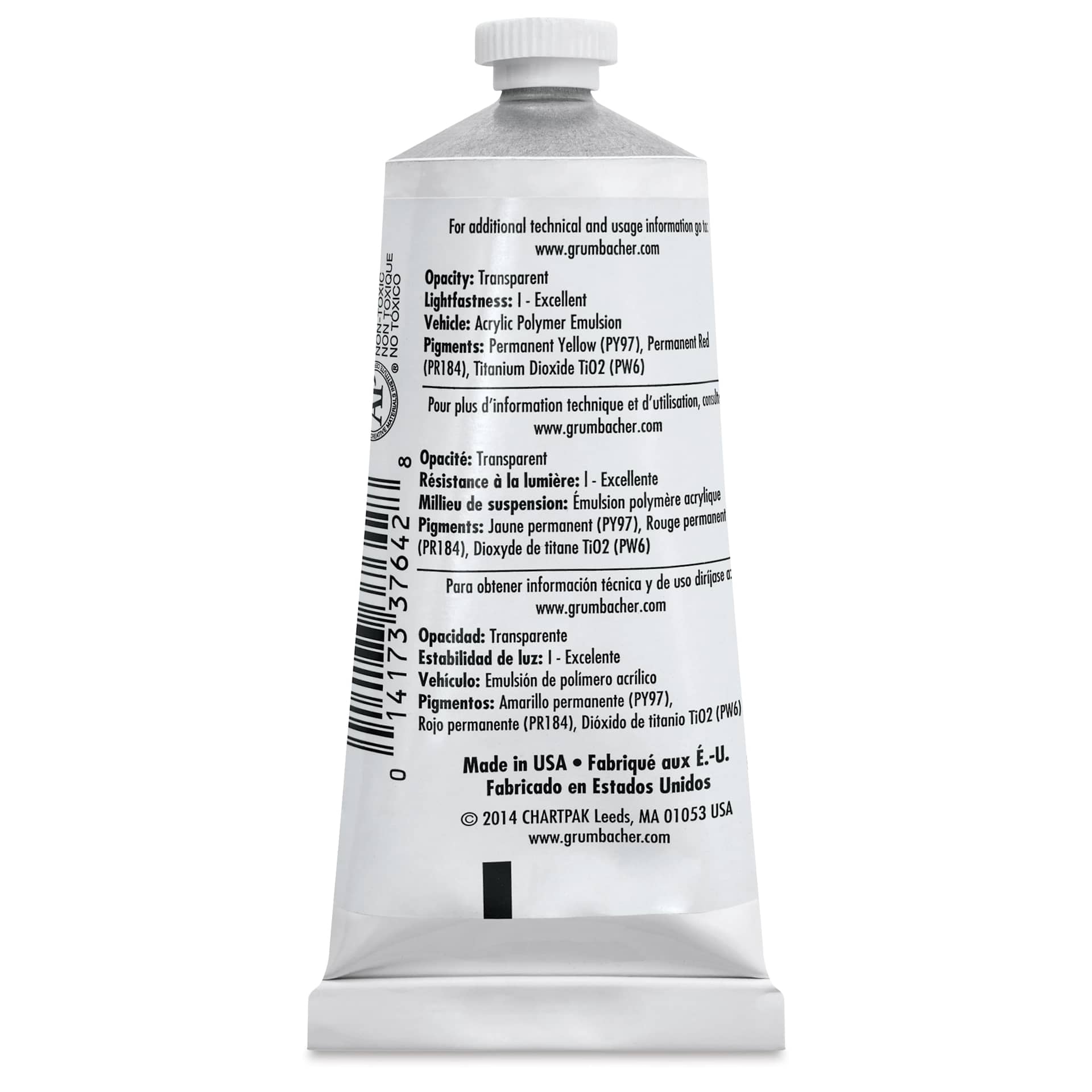 Grumbacher Academy Acrylic - Pale Pink, 90 ml tube back