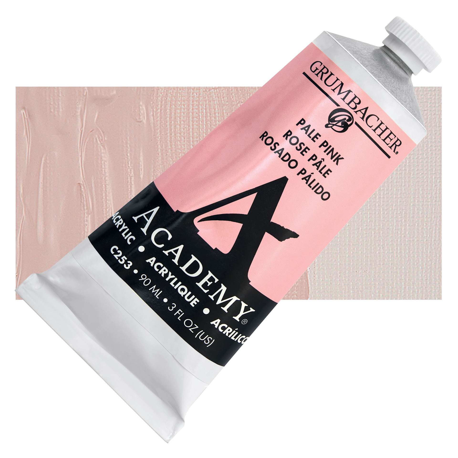 Grumbacher Academy Acrylic - Pale Pink, 90 ml tube and swatch