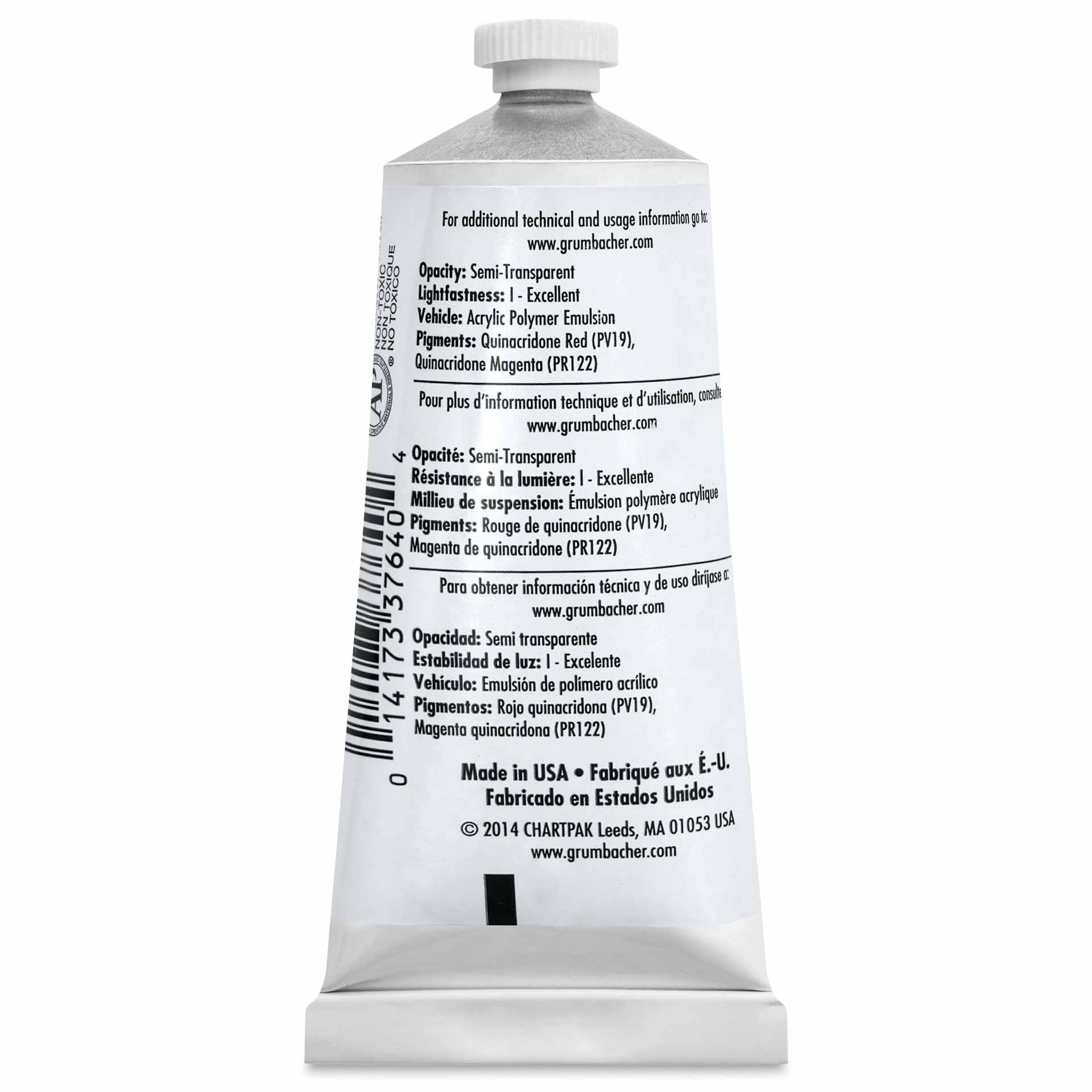Grumbacher Academy Acrylic - Process Magenta, 90 ml tube back