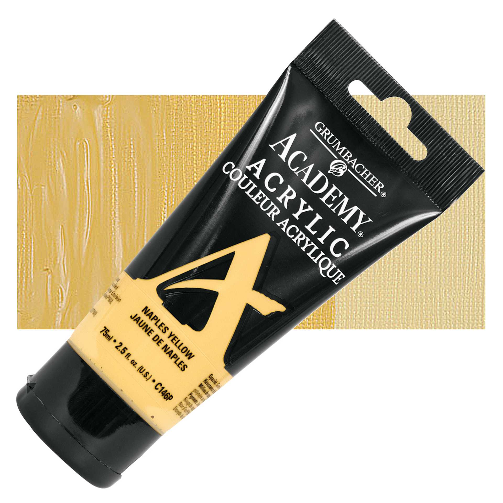 Grumbacher Academy Acrylic - Naples Yellow, 75 ml tube and swatch