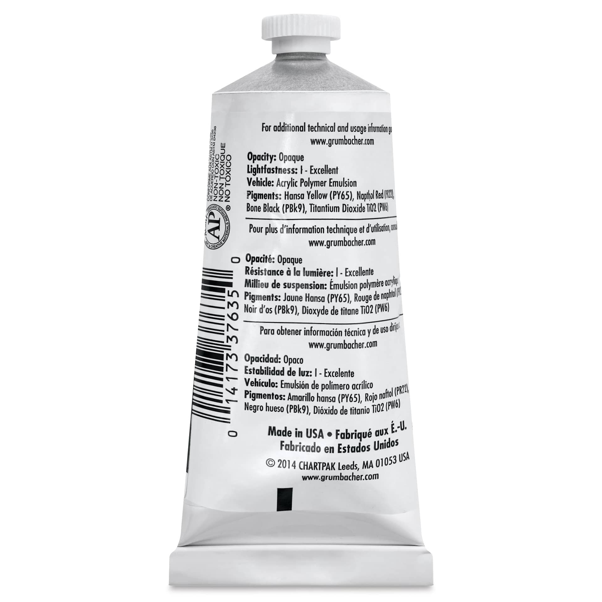 Grumbacher Academy Acrylic - Naples Yellow, 90 ml tube back