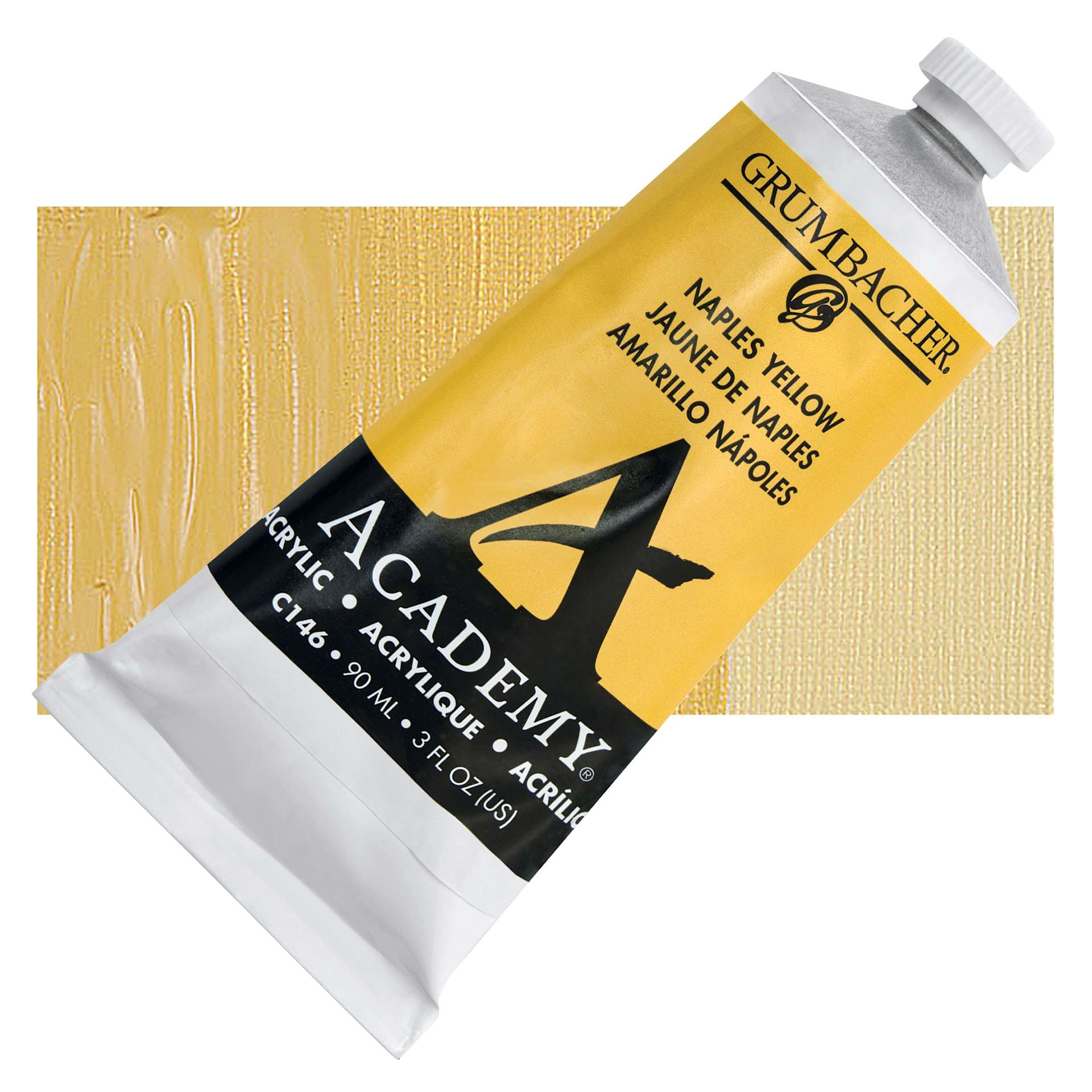 Grumbacher Academy Acrylic - Naples Yellow, 90 ml tube and swatch