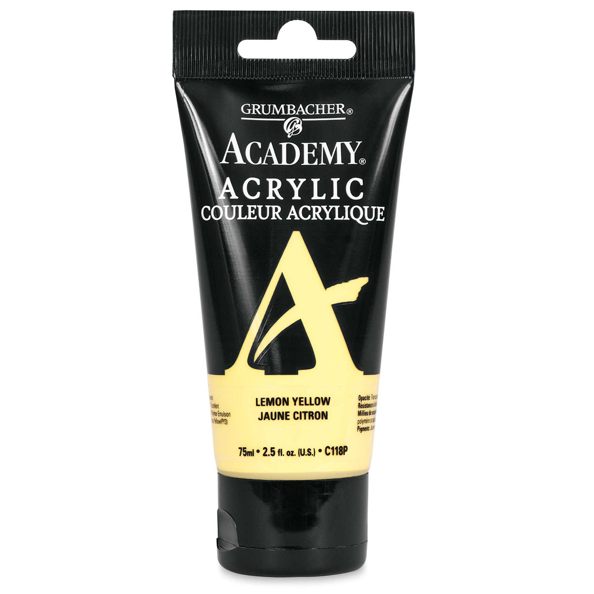 Grumbacher Academy Acrylic - Lemon Yellow, 75 ml tube