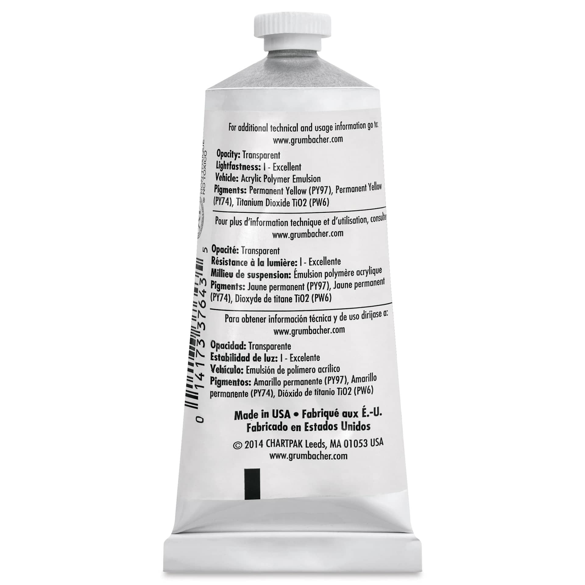 Grumbacher Academy Acrylic - Process Yellow, 90 ml tube back