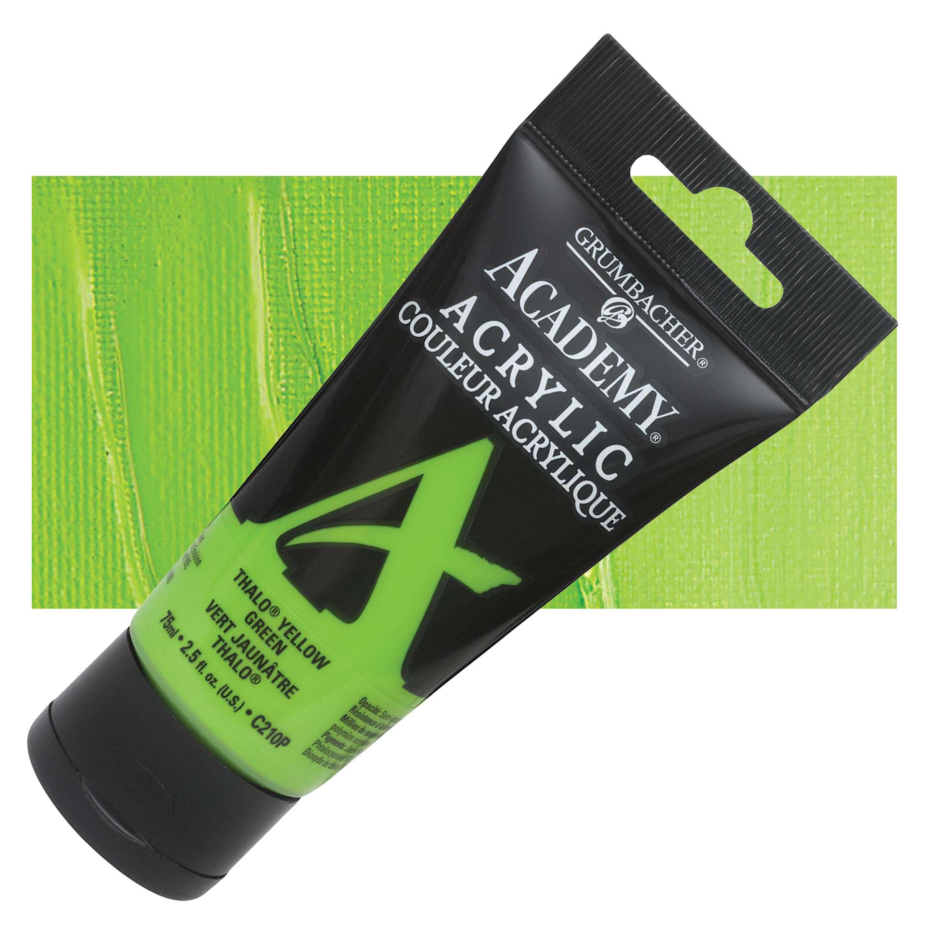 Grumbacher Academy Acrylic - Thalo Yellow Green, 75 ml tube and swatch