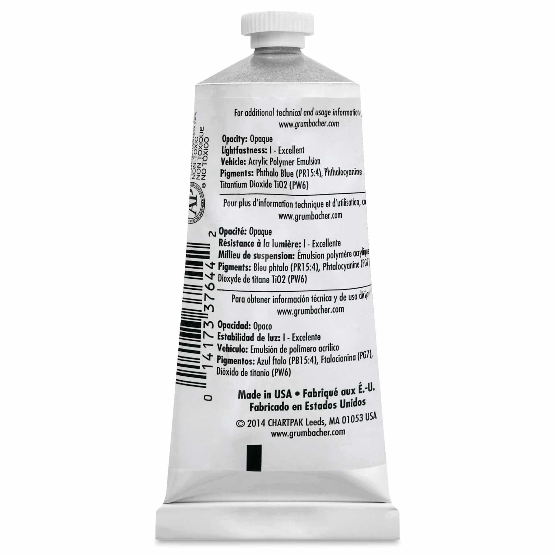 Grumbacher Academy Acrylic - Permanent Blue Light, 90 ml tube back